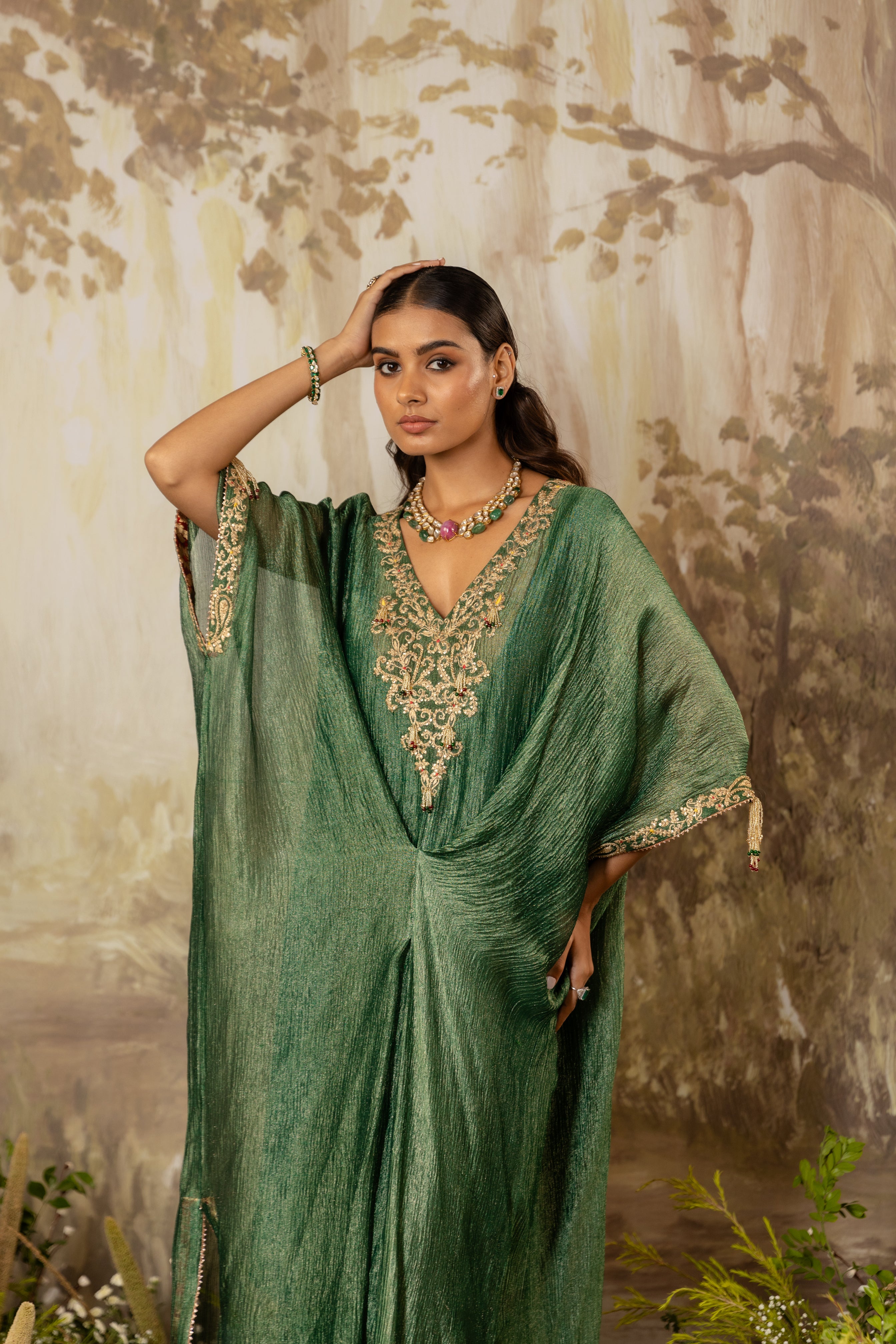 EMERALD GREEN EMBROIDERED KAFTAN