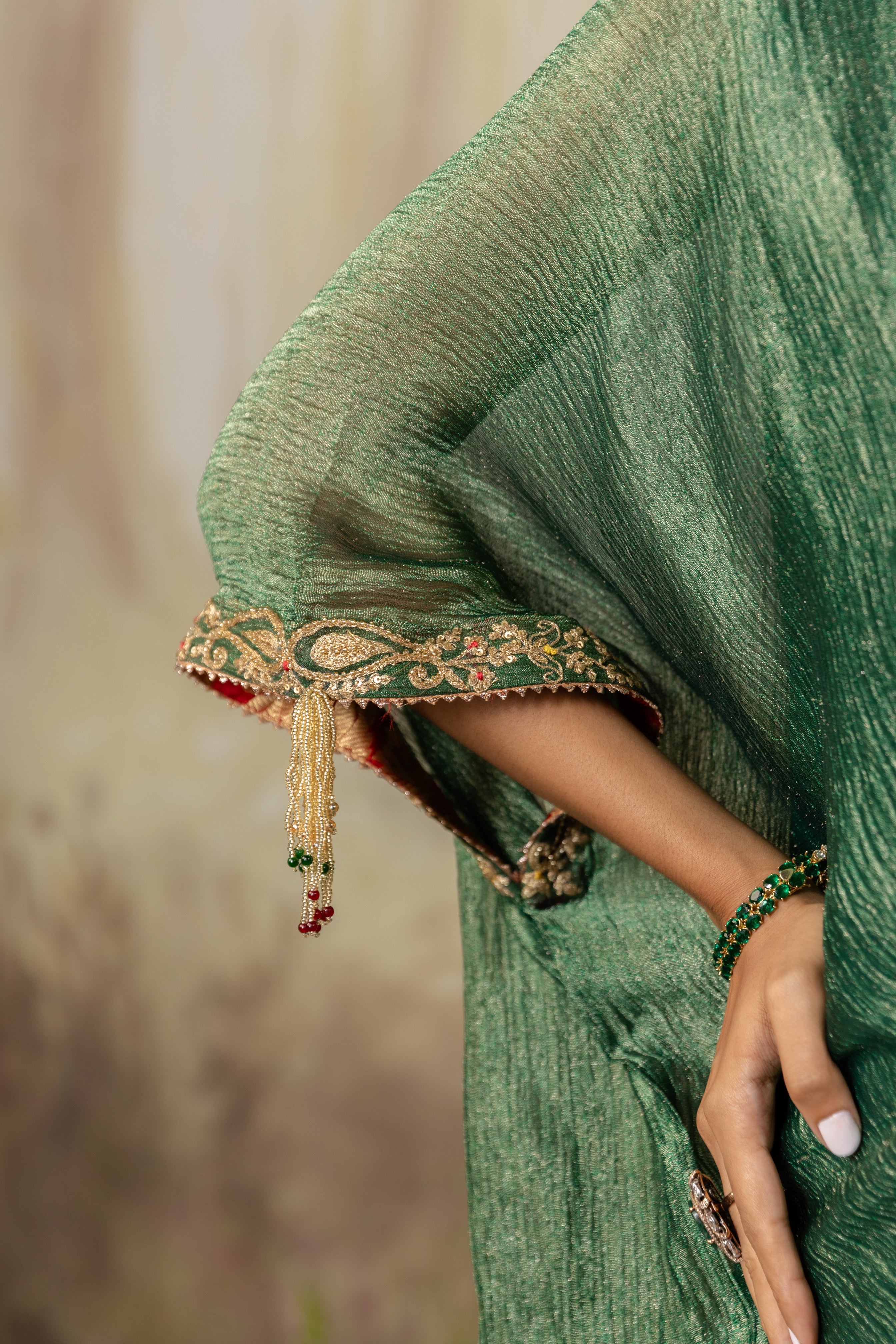 EMERALD GREEN EMBROIDERED KAFTAN