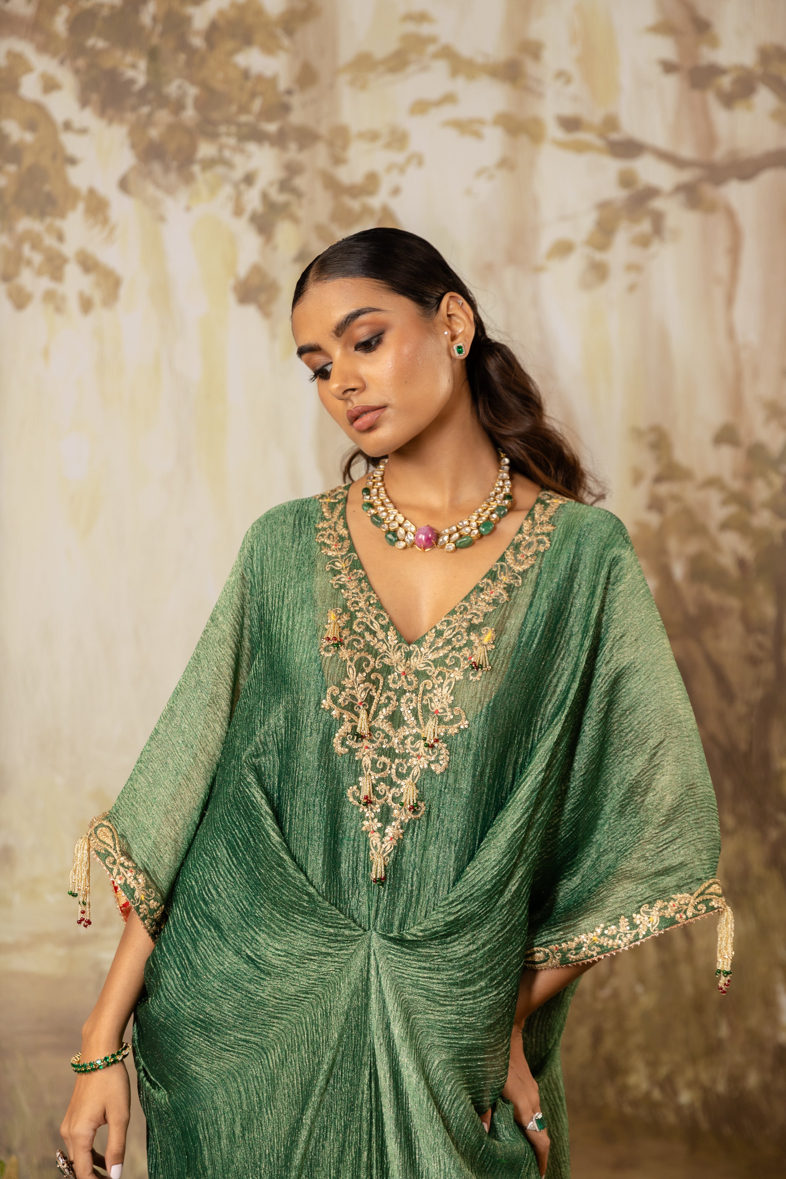 EMERALD GREEN EMBROIDERED KAFTAN
