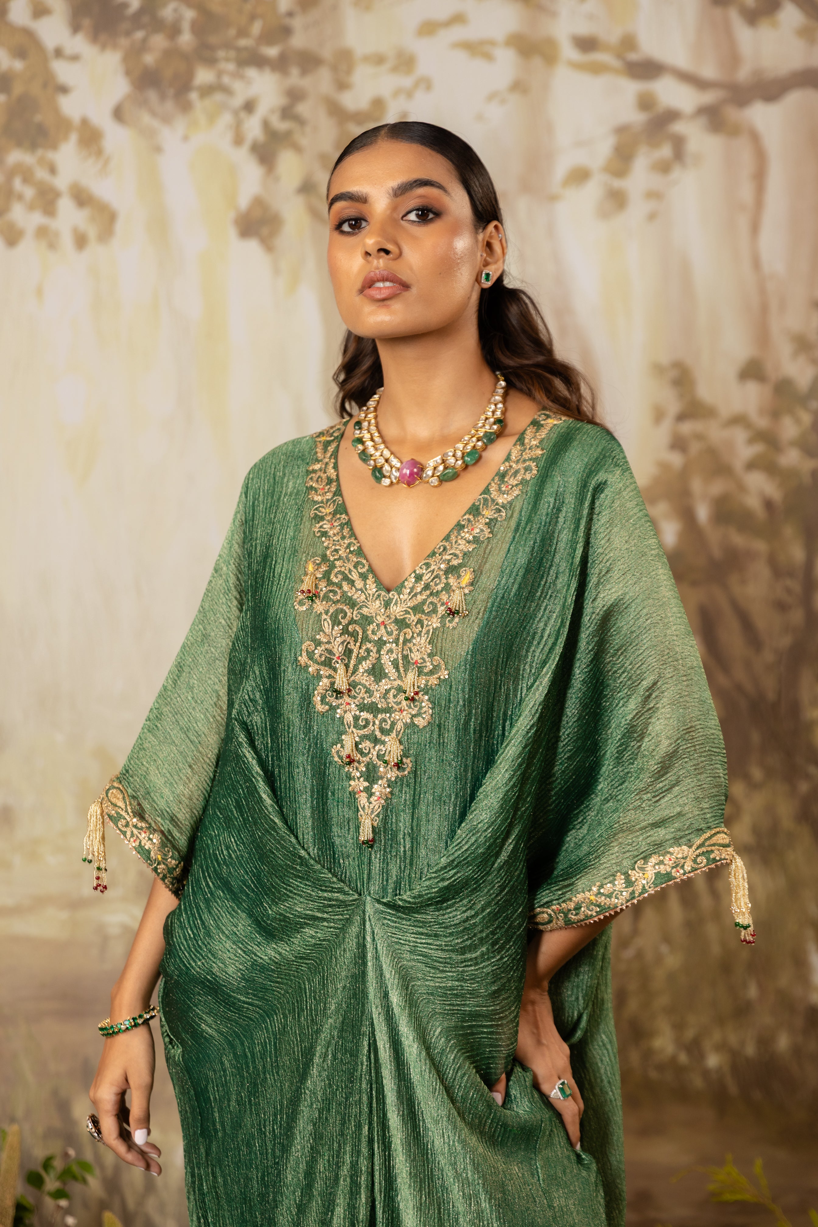 EMERALD GREEN EMBROIDERED KAFTAN