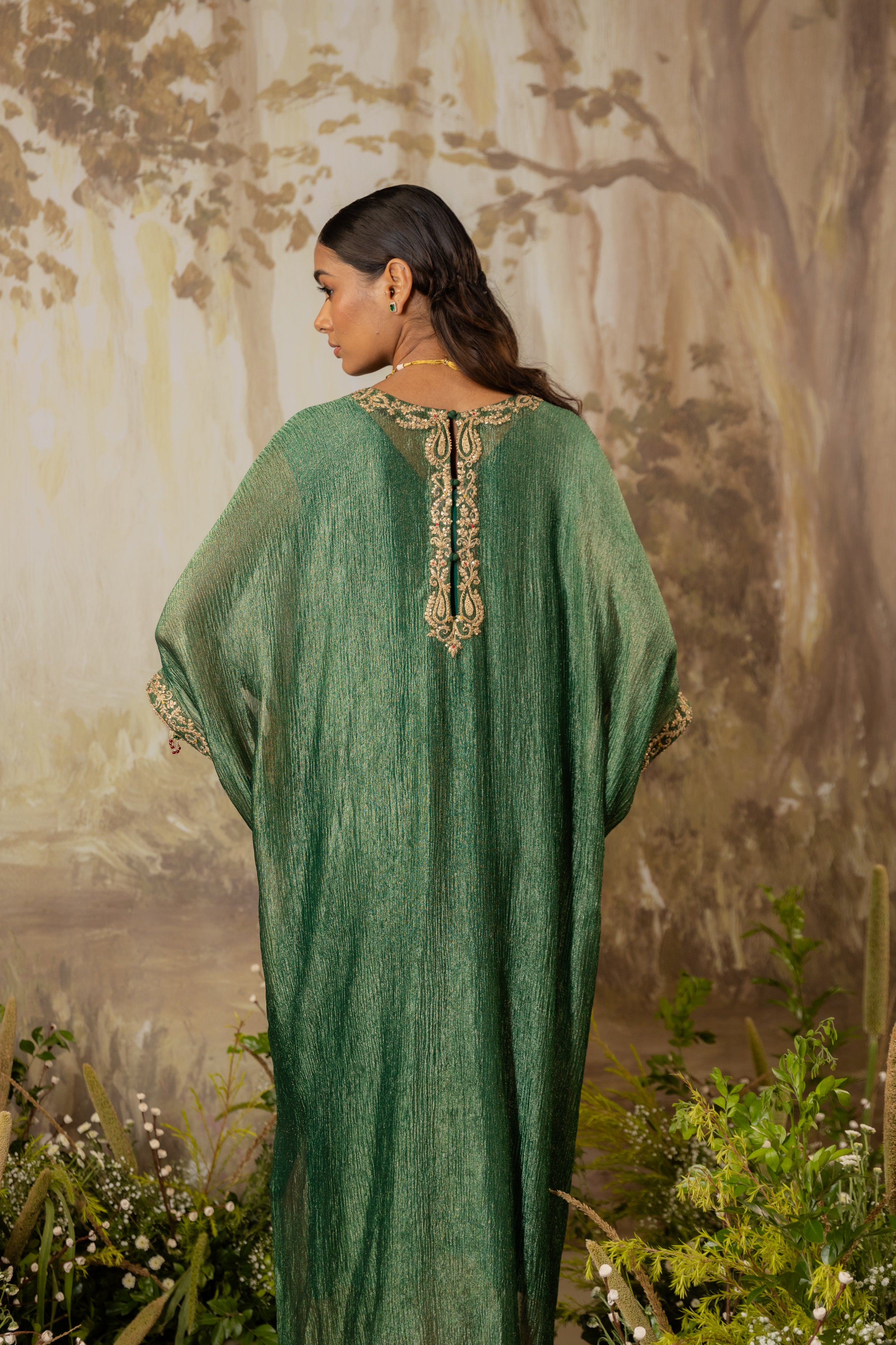EMERALD GREEN EMBROIDERED KAFTAN