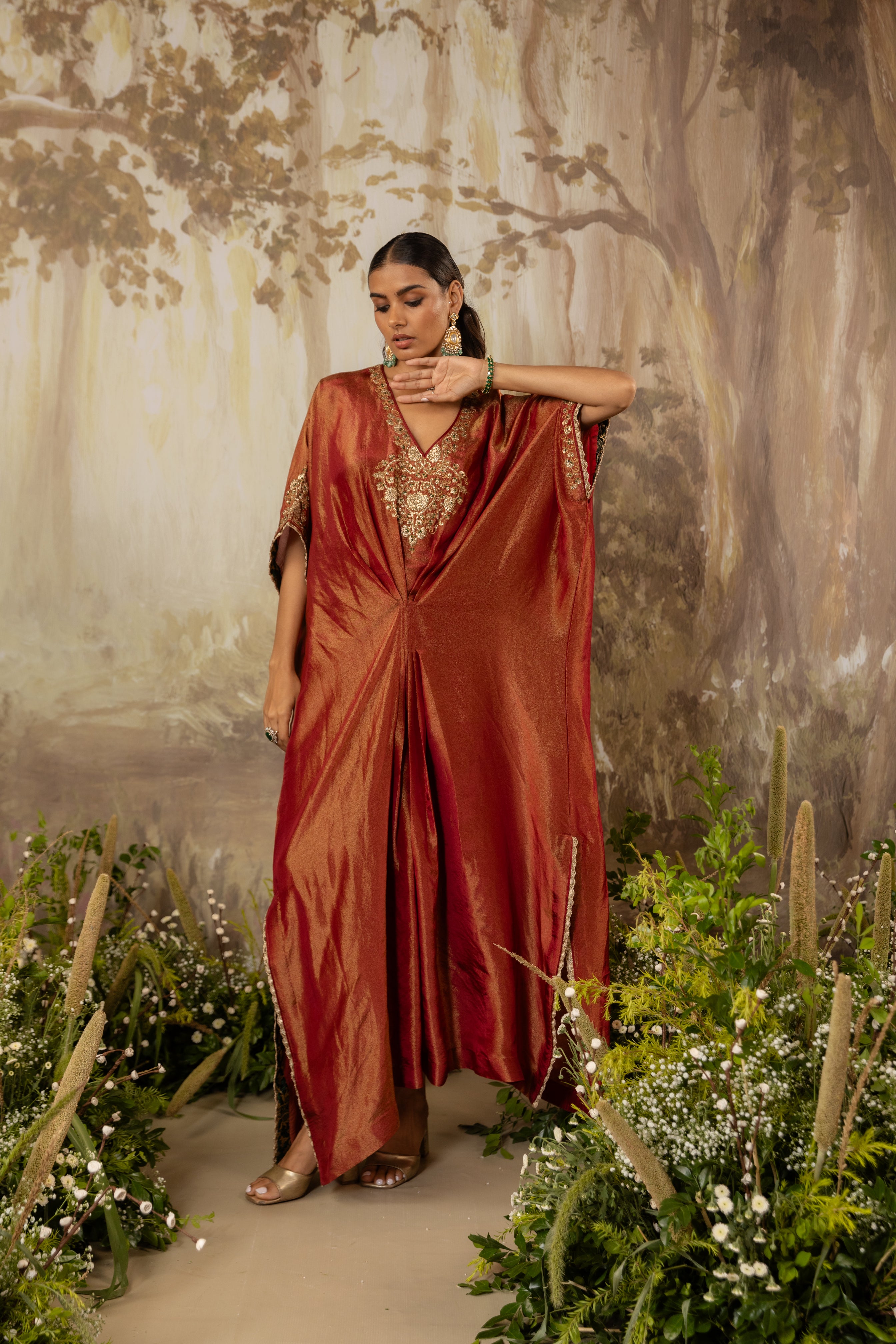BURNT RUST embroidered KAFTAN