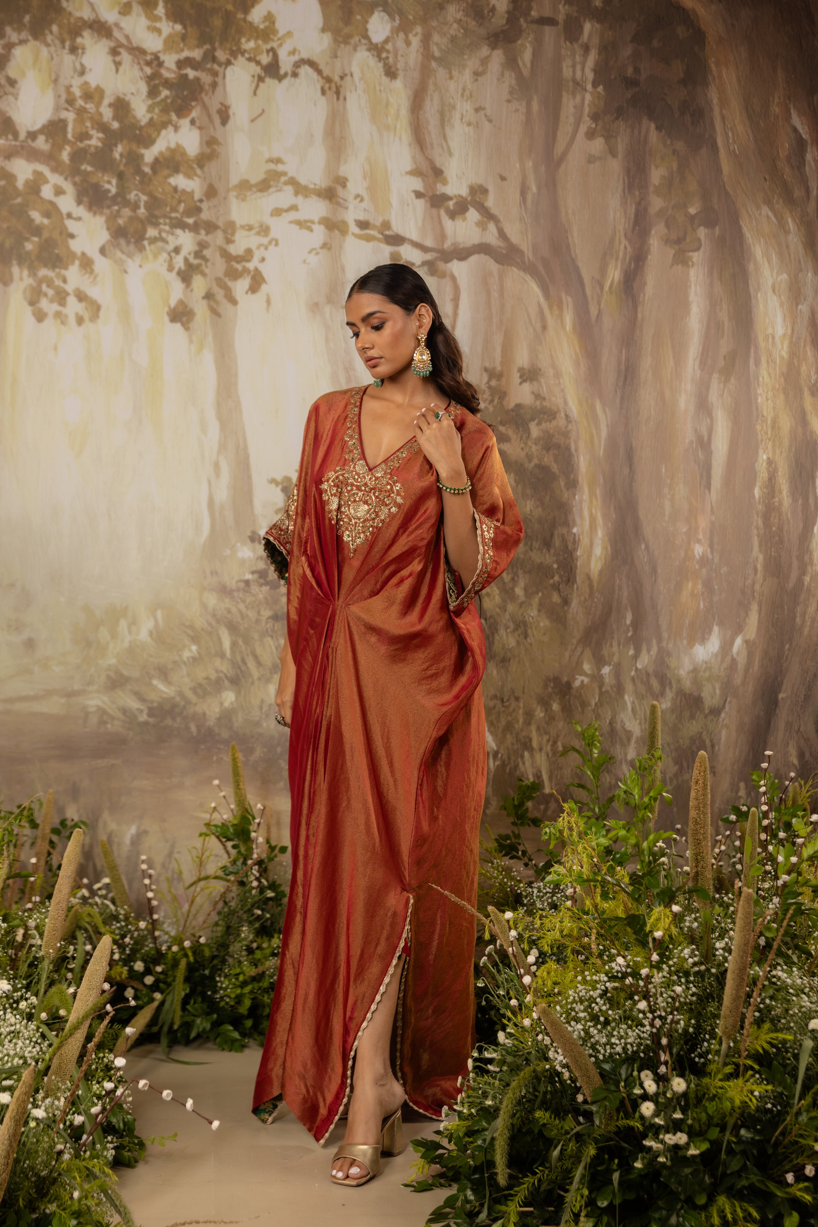 BURNT RUST embroidered KAFTAN