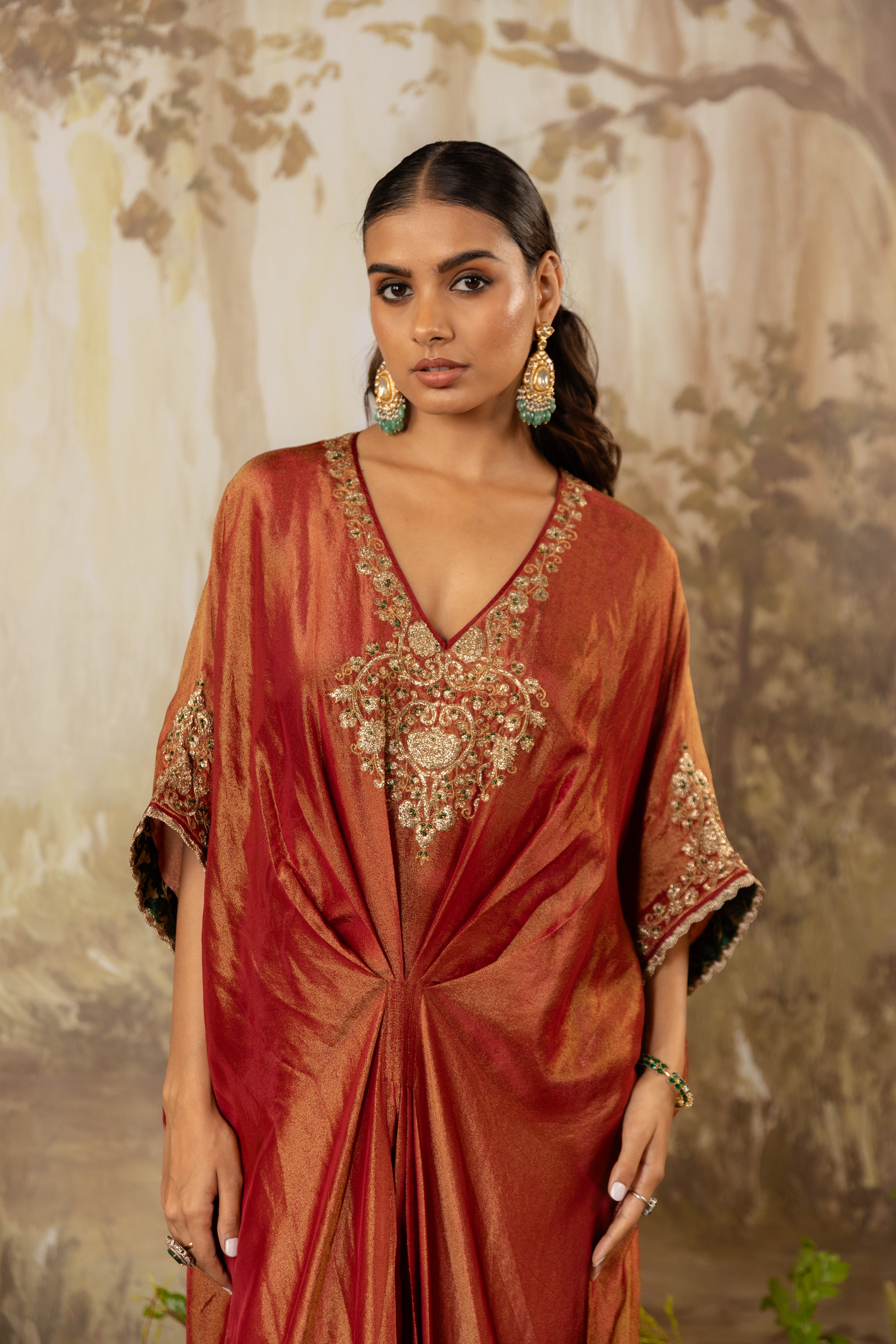BURNT RUST embroidered KAFTAN