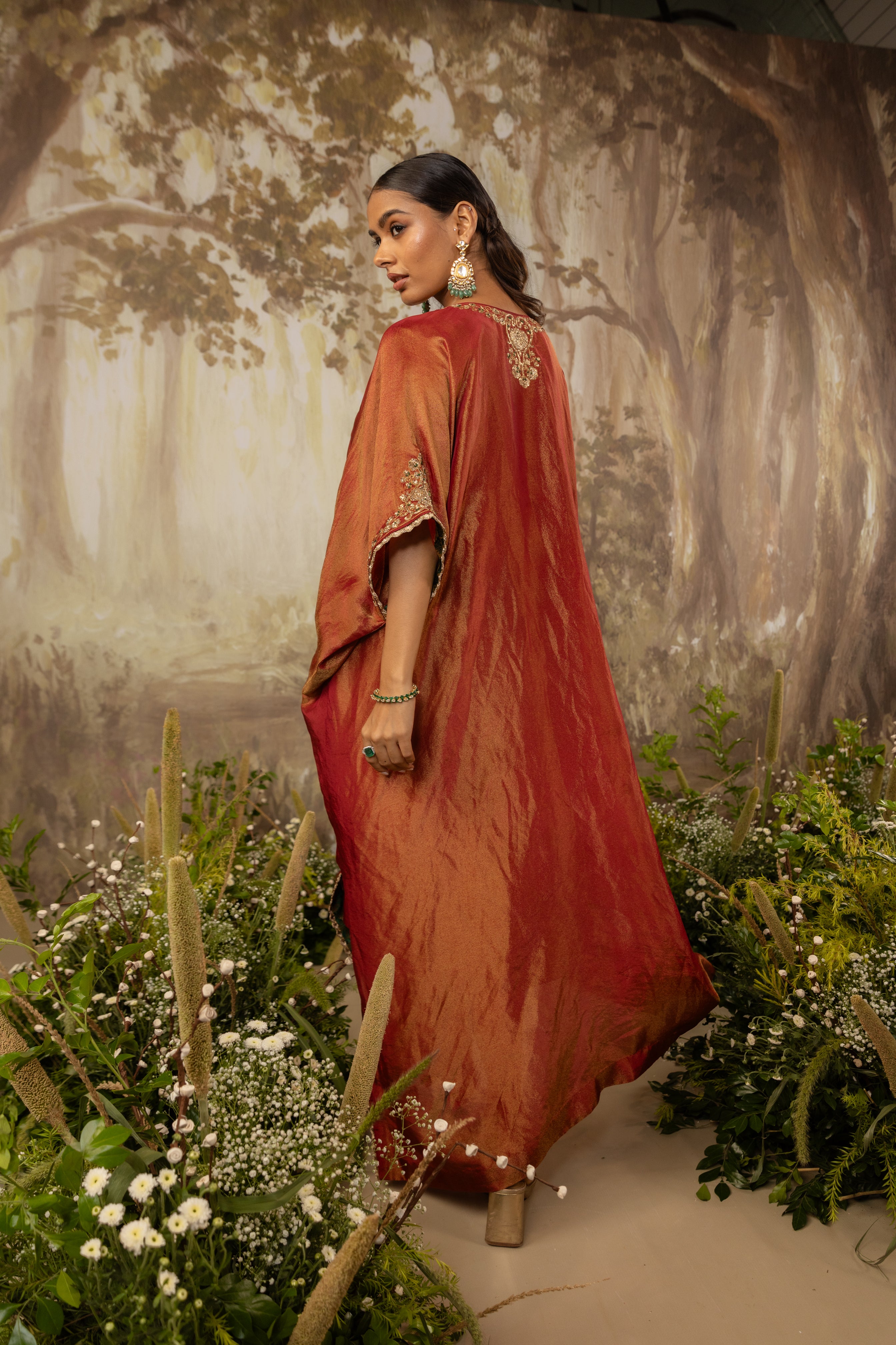 BURNT RUST embroidered KAFTAN
