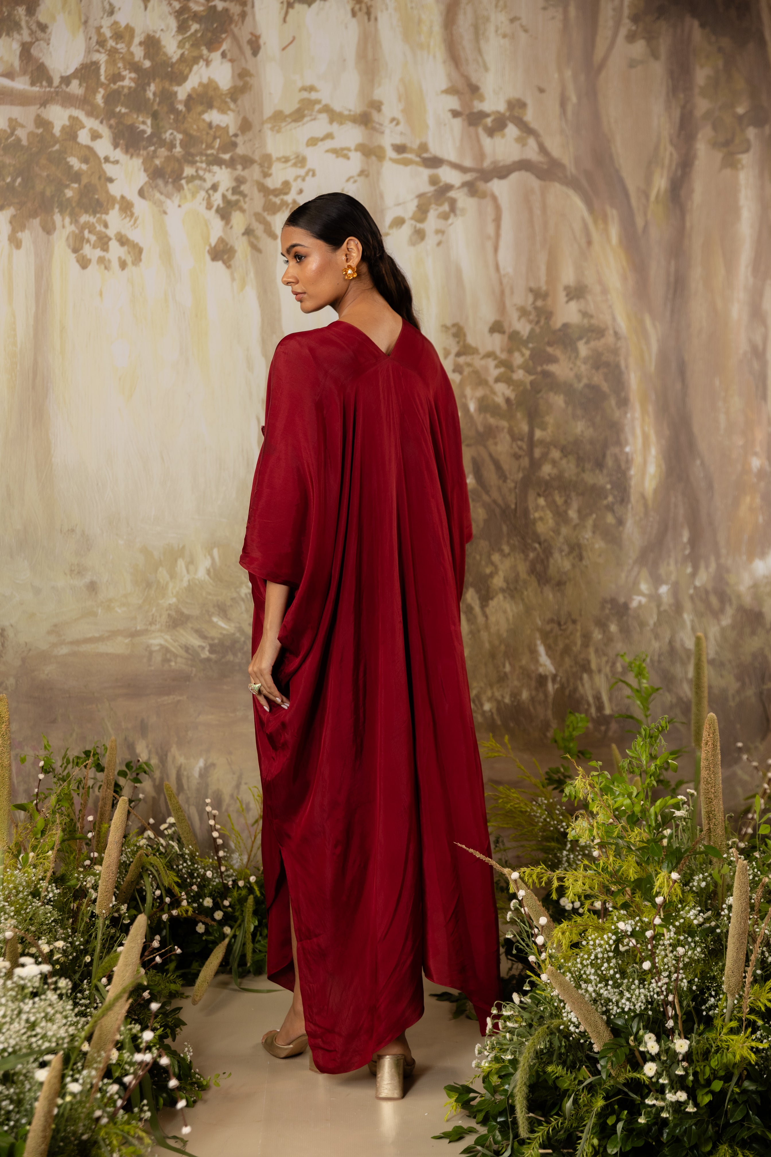 DEEP RED 3D FLORAL KAFTAN
