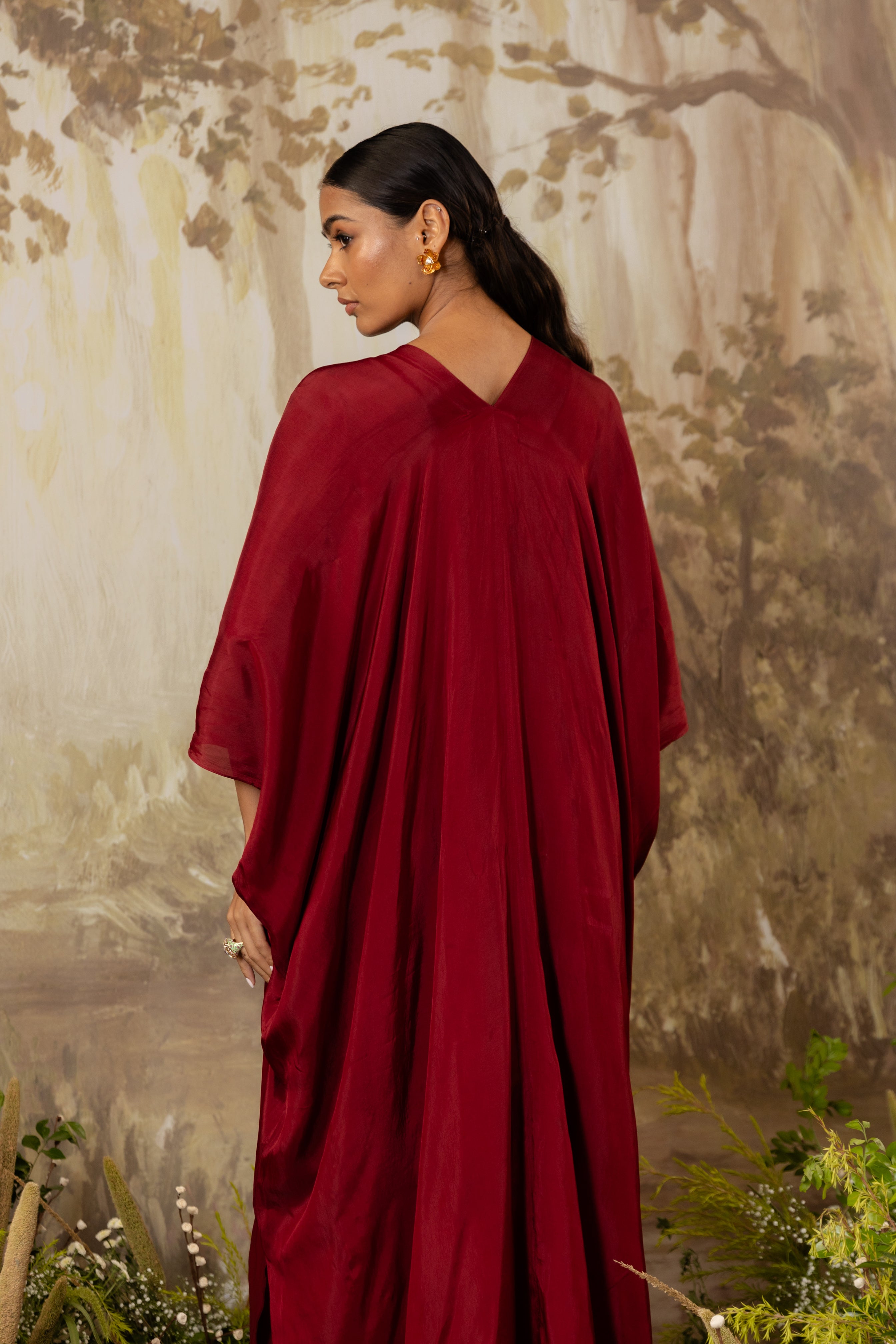 DEEP RED 3D FLORAL KAFTAN