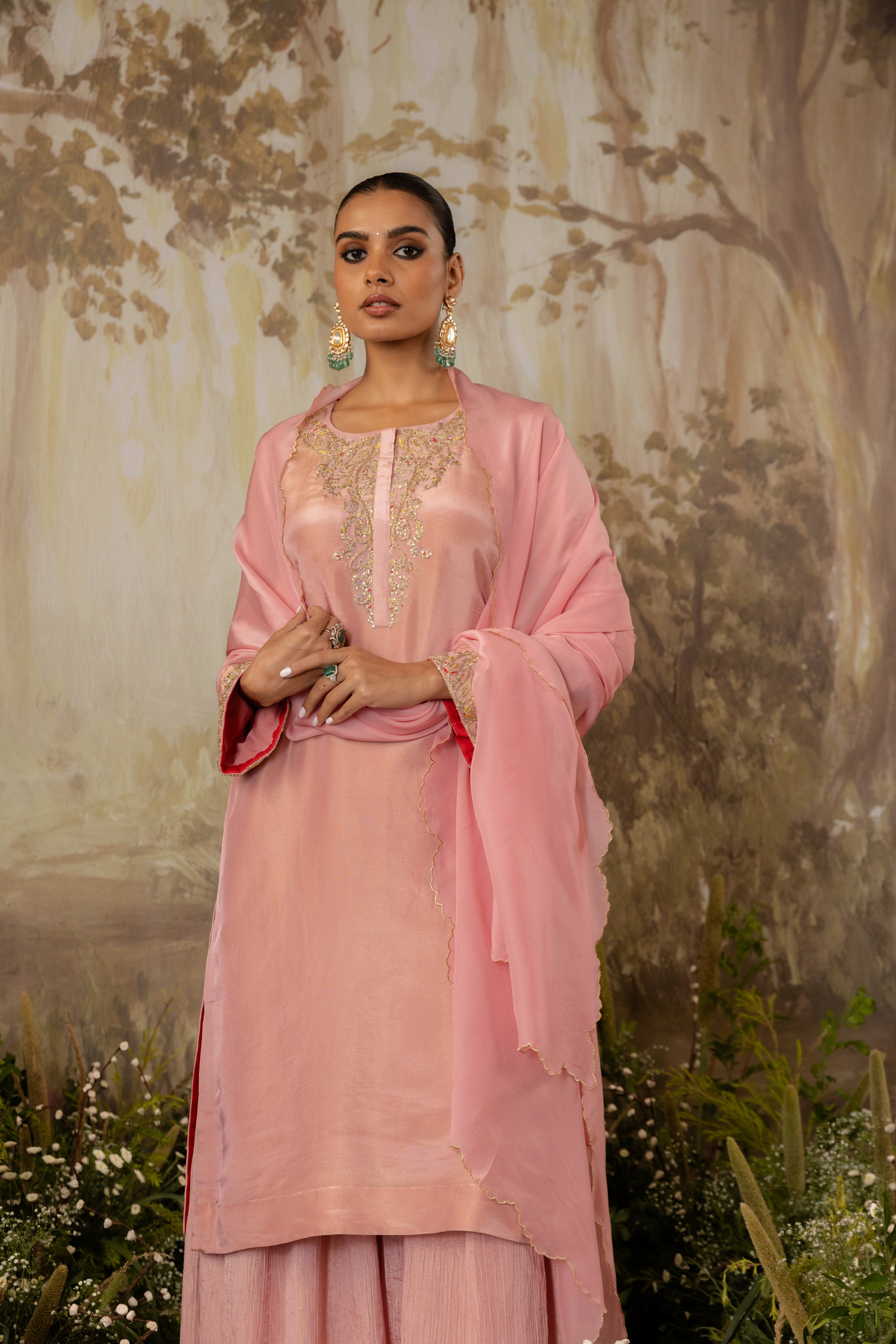 ROSE PINK TISSUE LONG SUIT SET