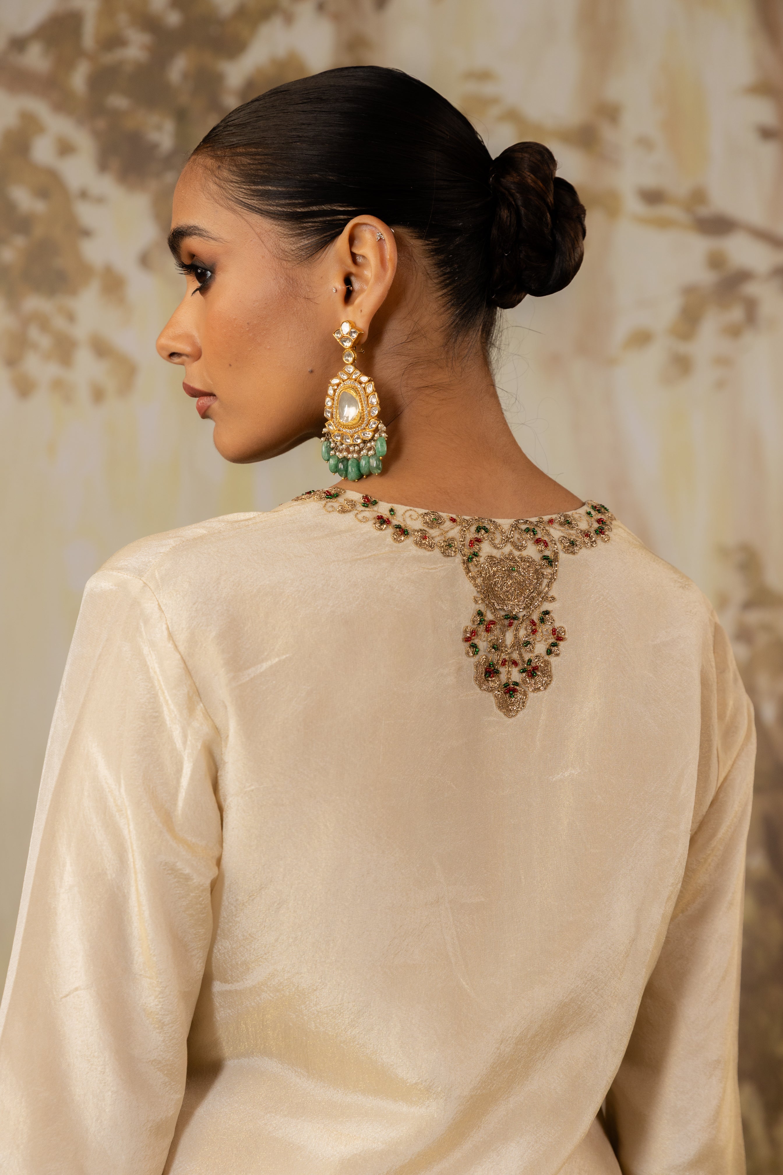 BLUSH CHAMPAGNE TISSUE EMBROIDERED KURTA SET