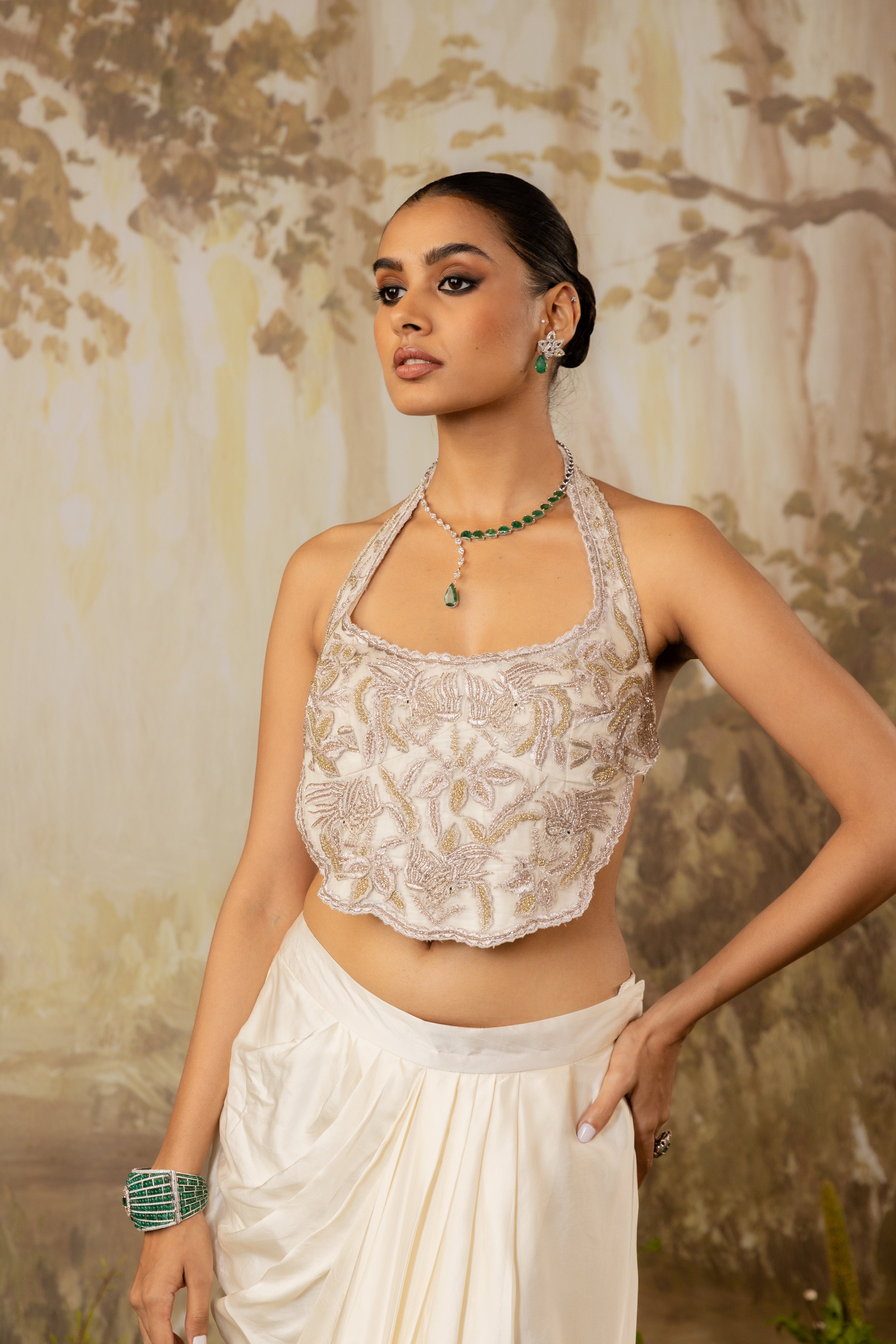 IVORY EMBROIDERED LONG CAPE SET