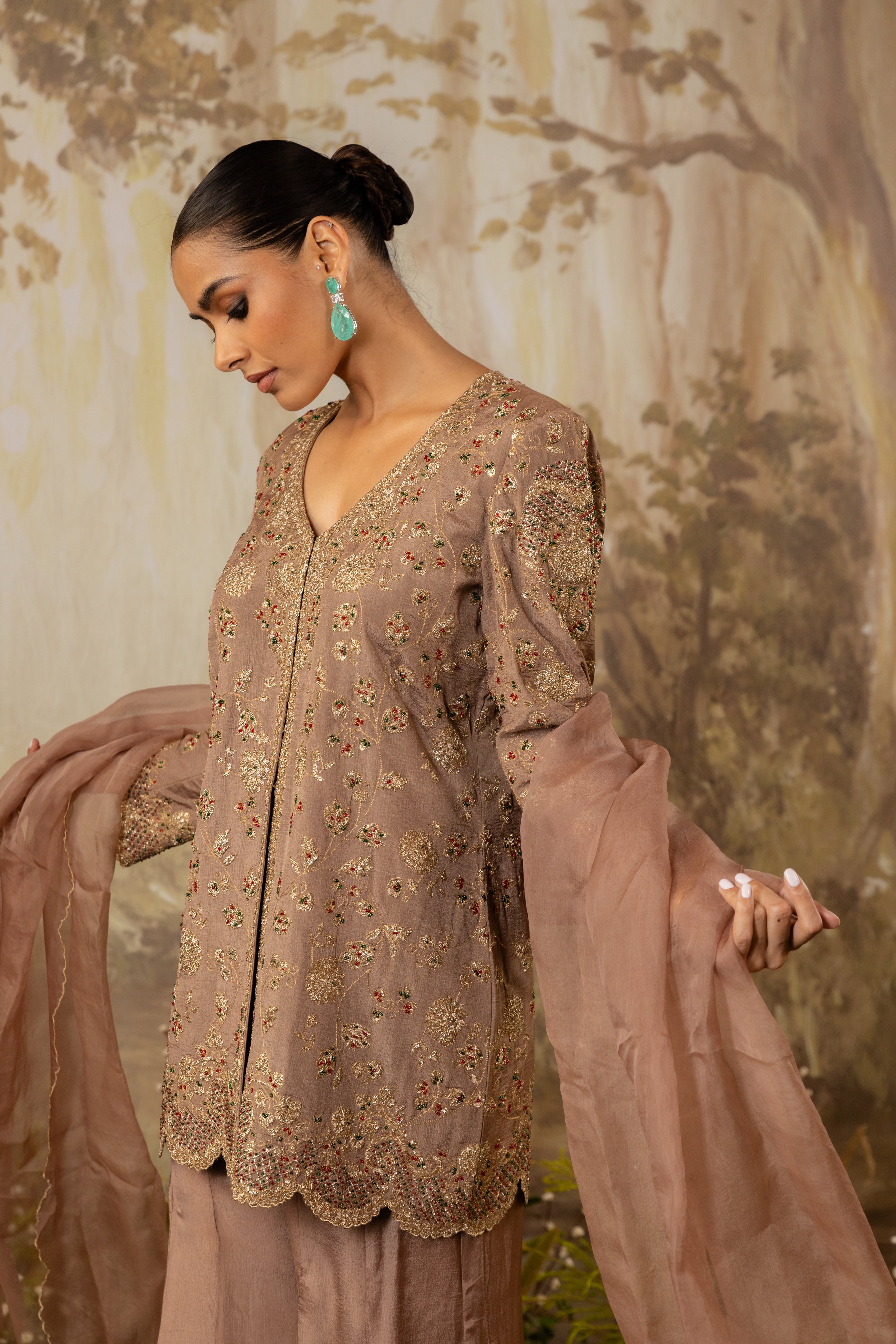 MOCHA EMBROIDERED JACKET SET