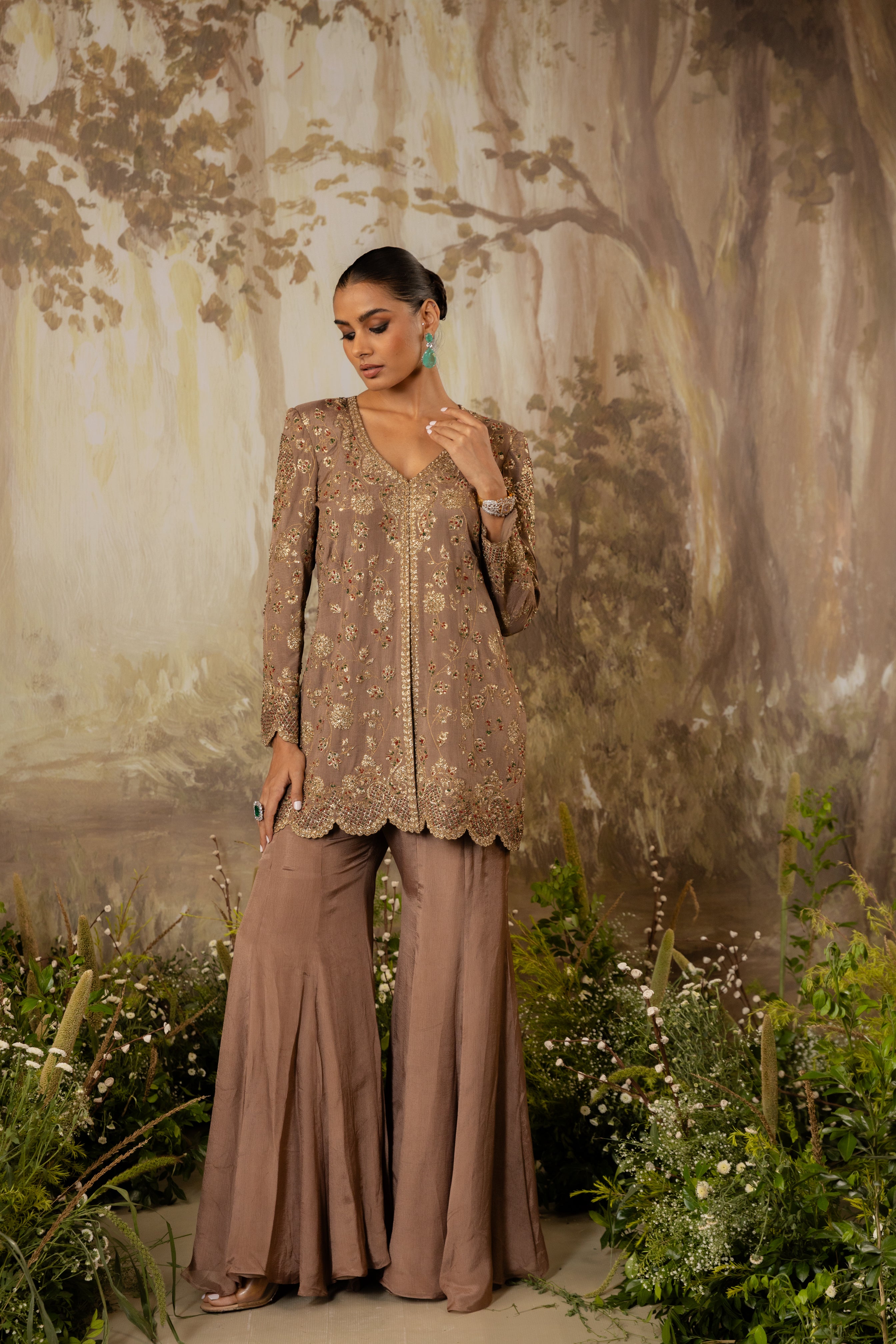 MOCHA EMBROIDERED JACKET SET