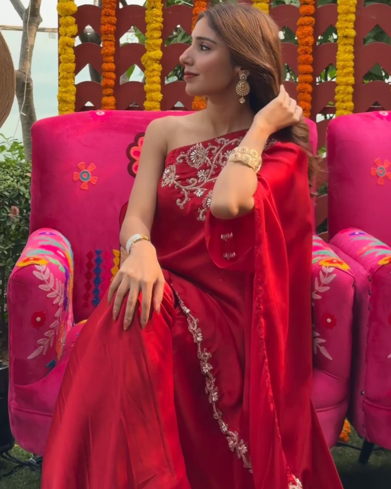 SHIVANI SOPRA in Maroon one shoulder sharara set