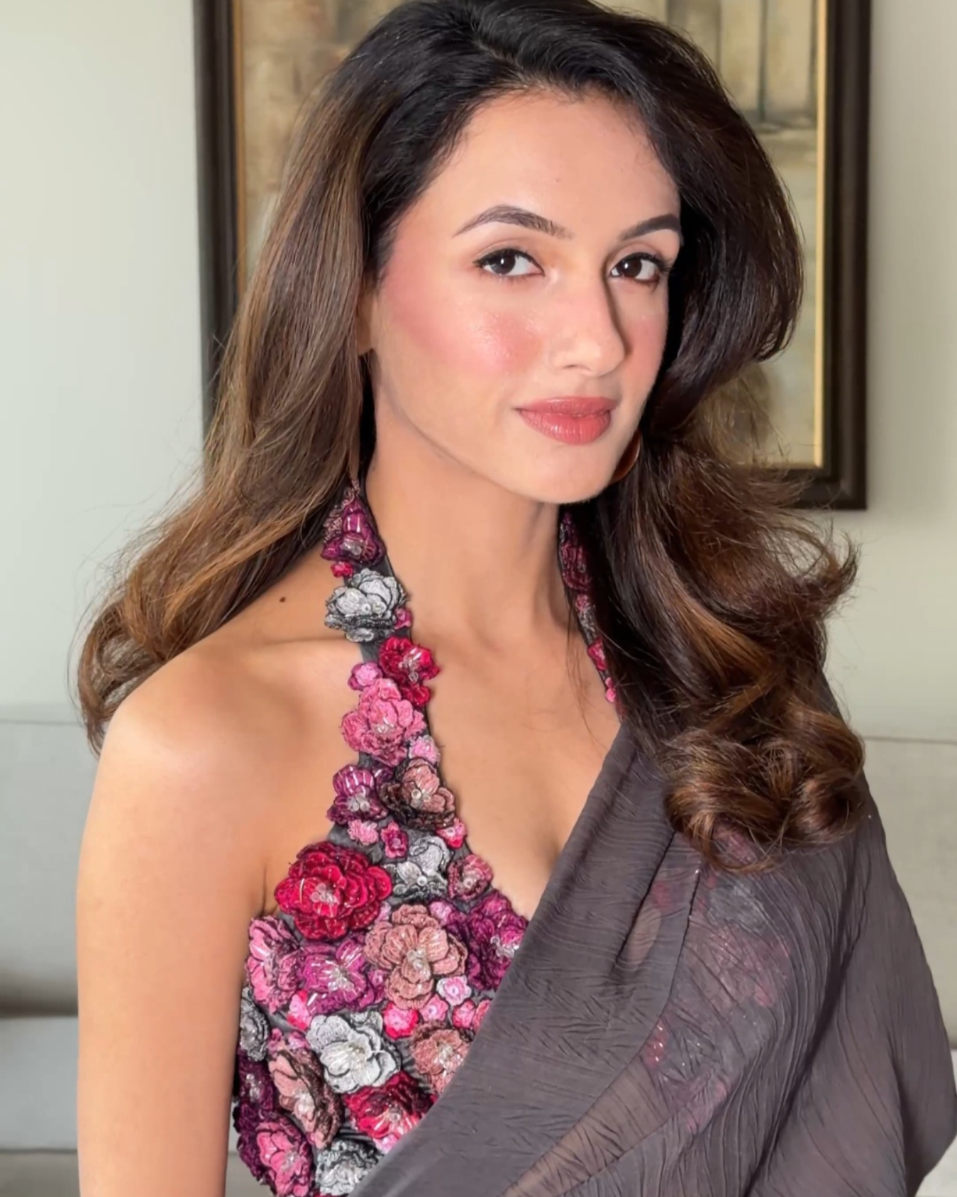 Surina in Charcoal Grey Crushed Saree