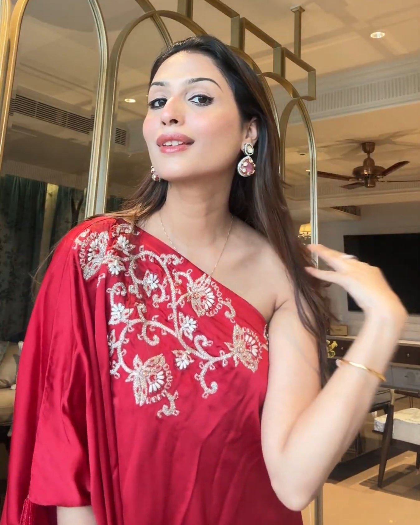 Annie in Maroon one shoulder sharara set