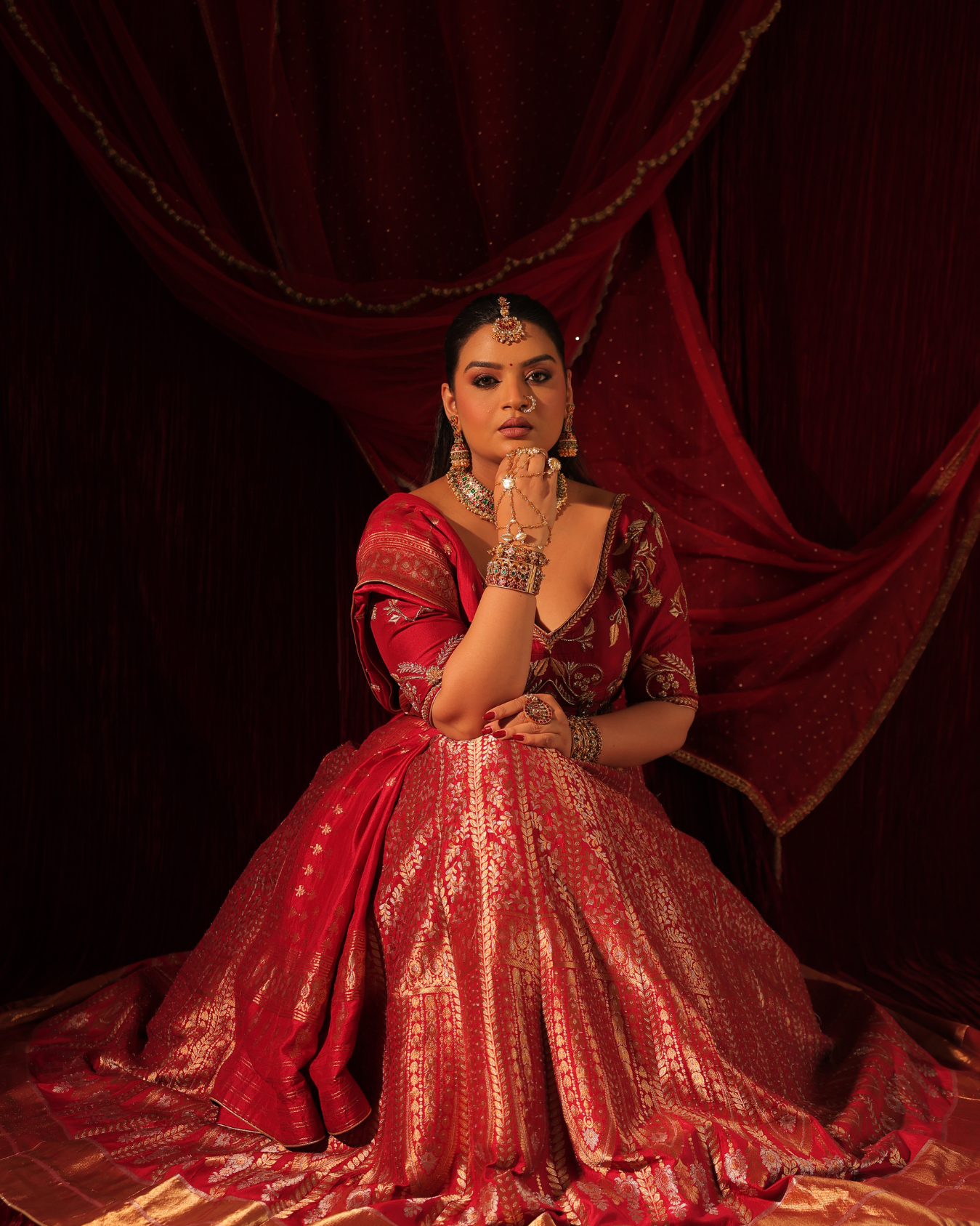 Rini in Red banarasi lehenga set