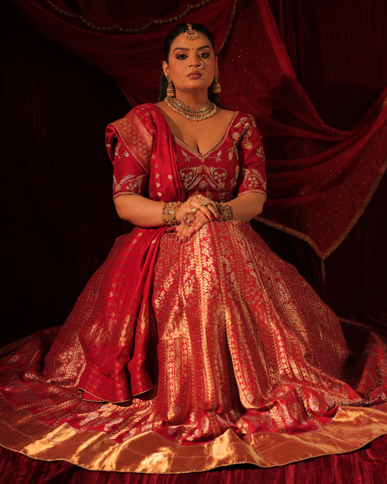Rini in Red banarasi lehenga set