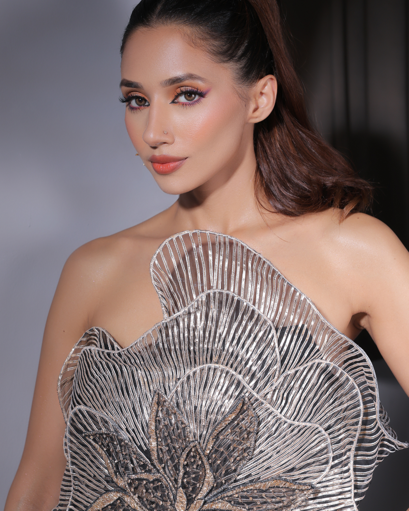 Ria Malhotra Dua in Black 3d cocktail dress