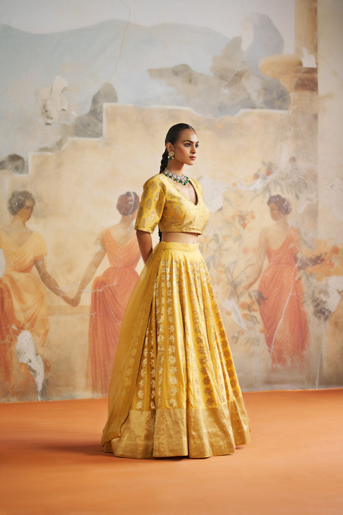 Yellow banarasi lehenga set