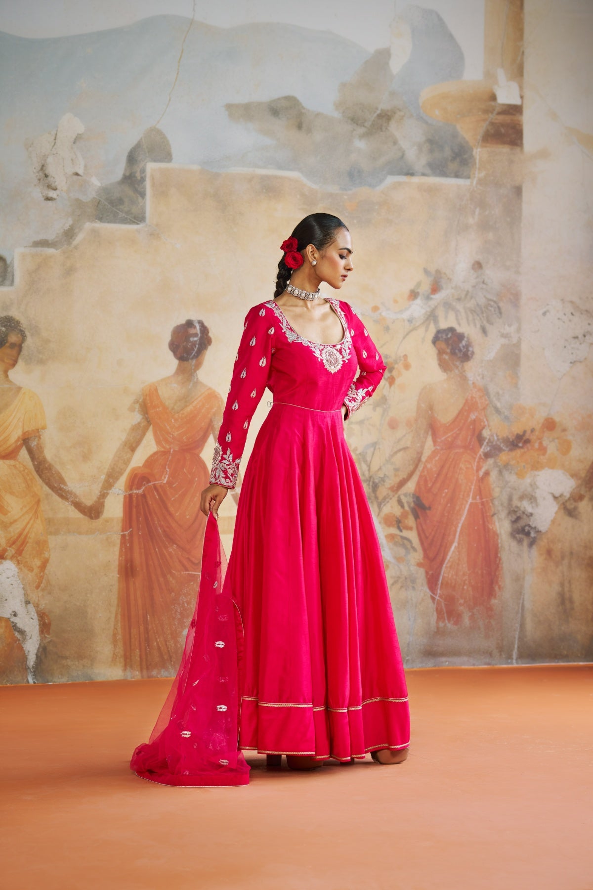 FUCHSIA pink Anarkali set