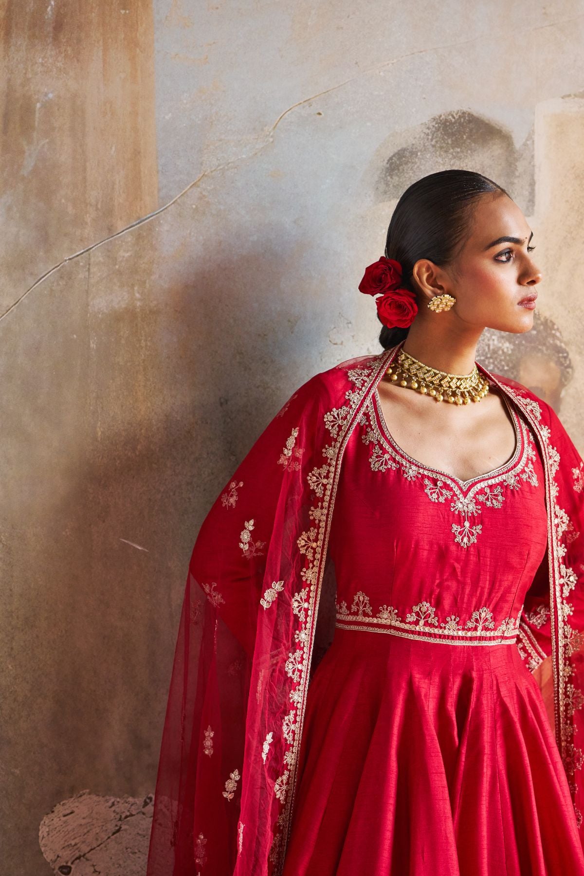 Red anarkali set