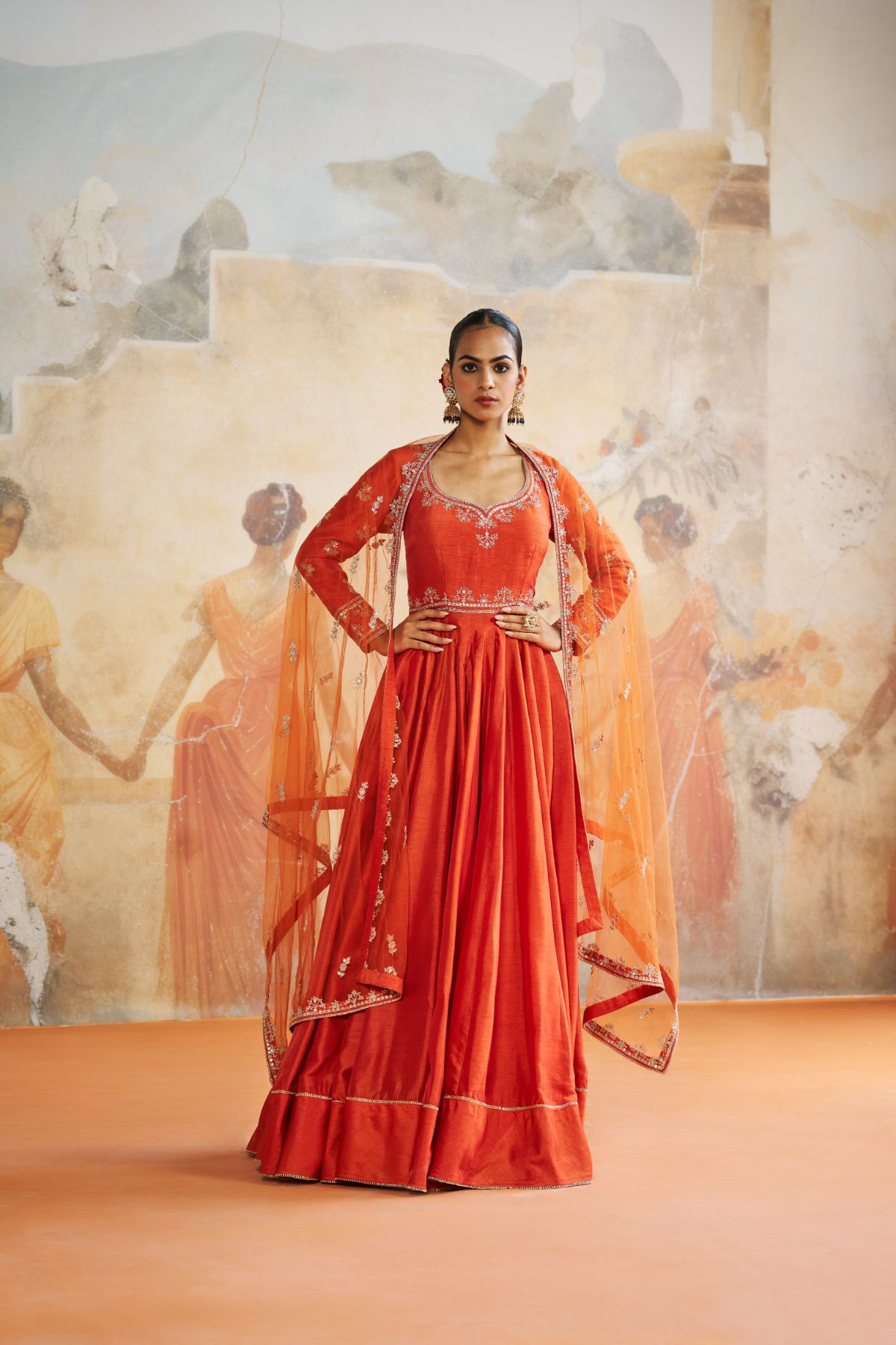 Tangerine anarkali set