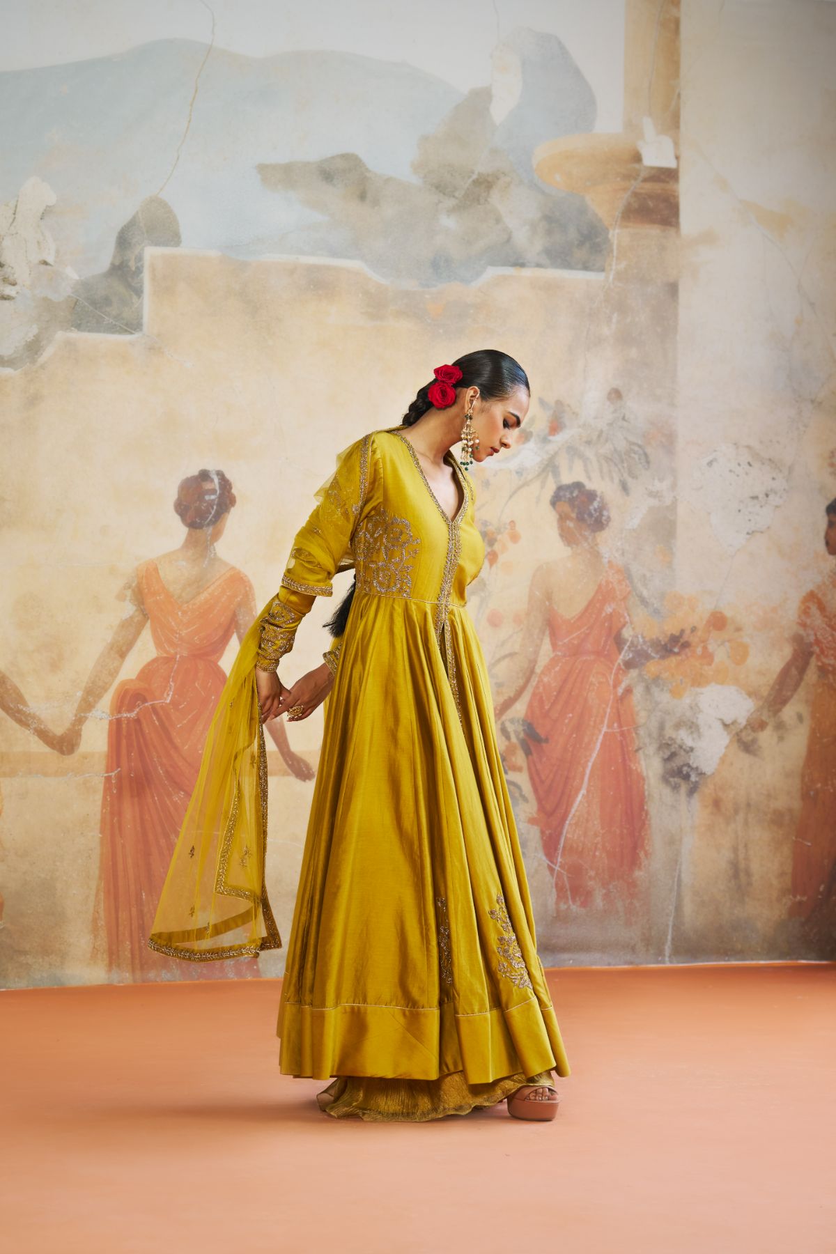 Olive green anarkali set