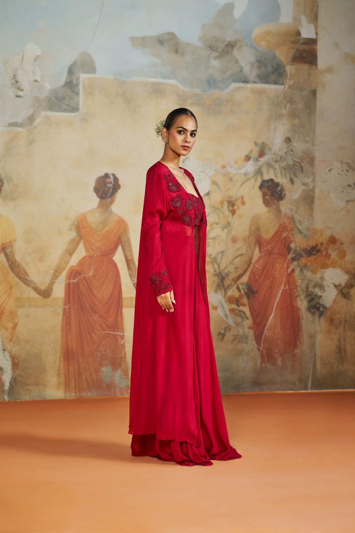 Red long jacket set