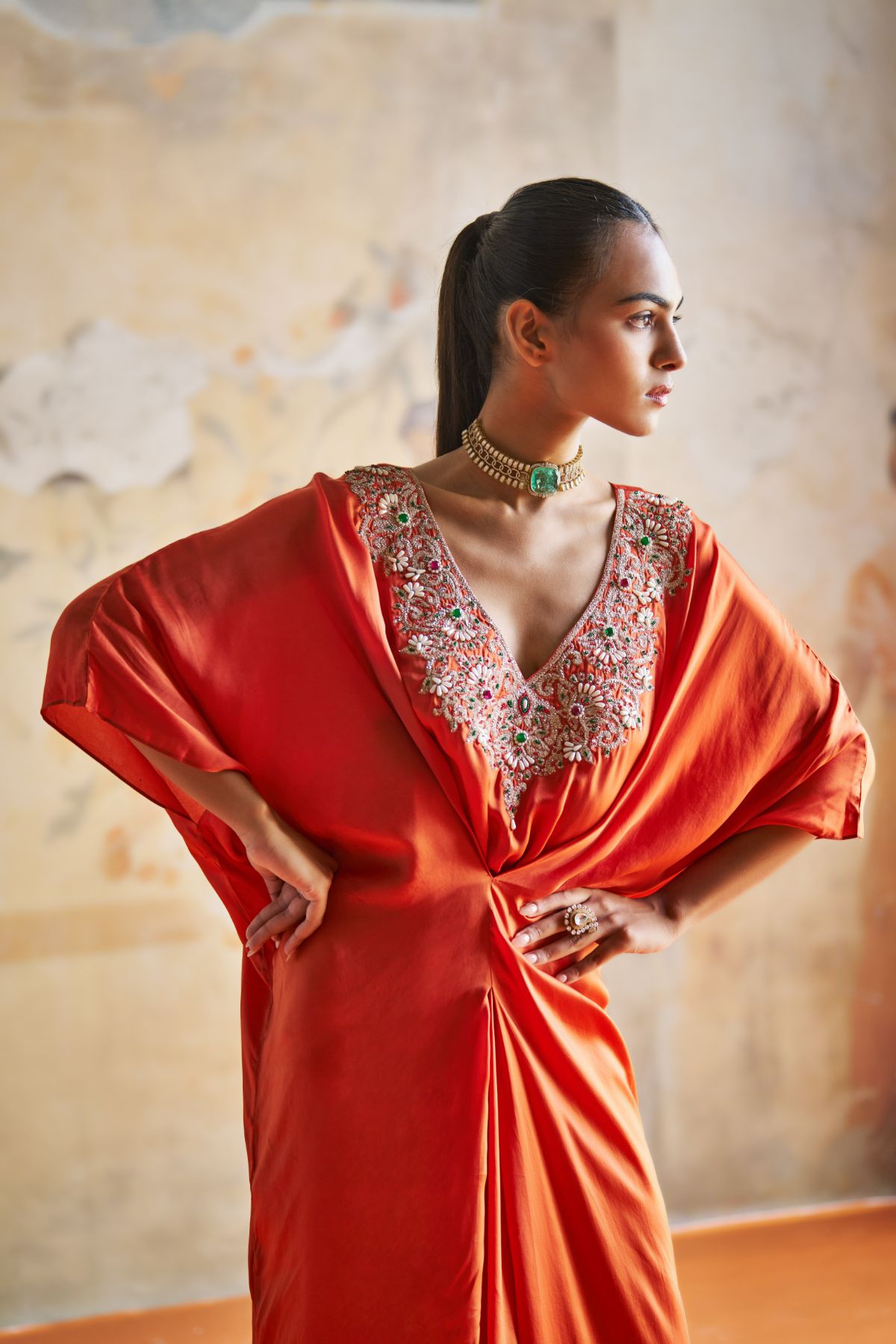 Tangerine jeweled kaftan