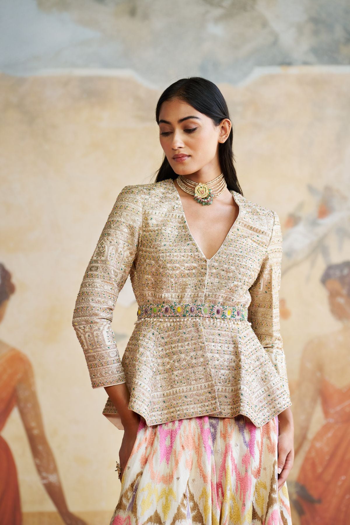 IKKAT PEPLUM JACKET SET