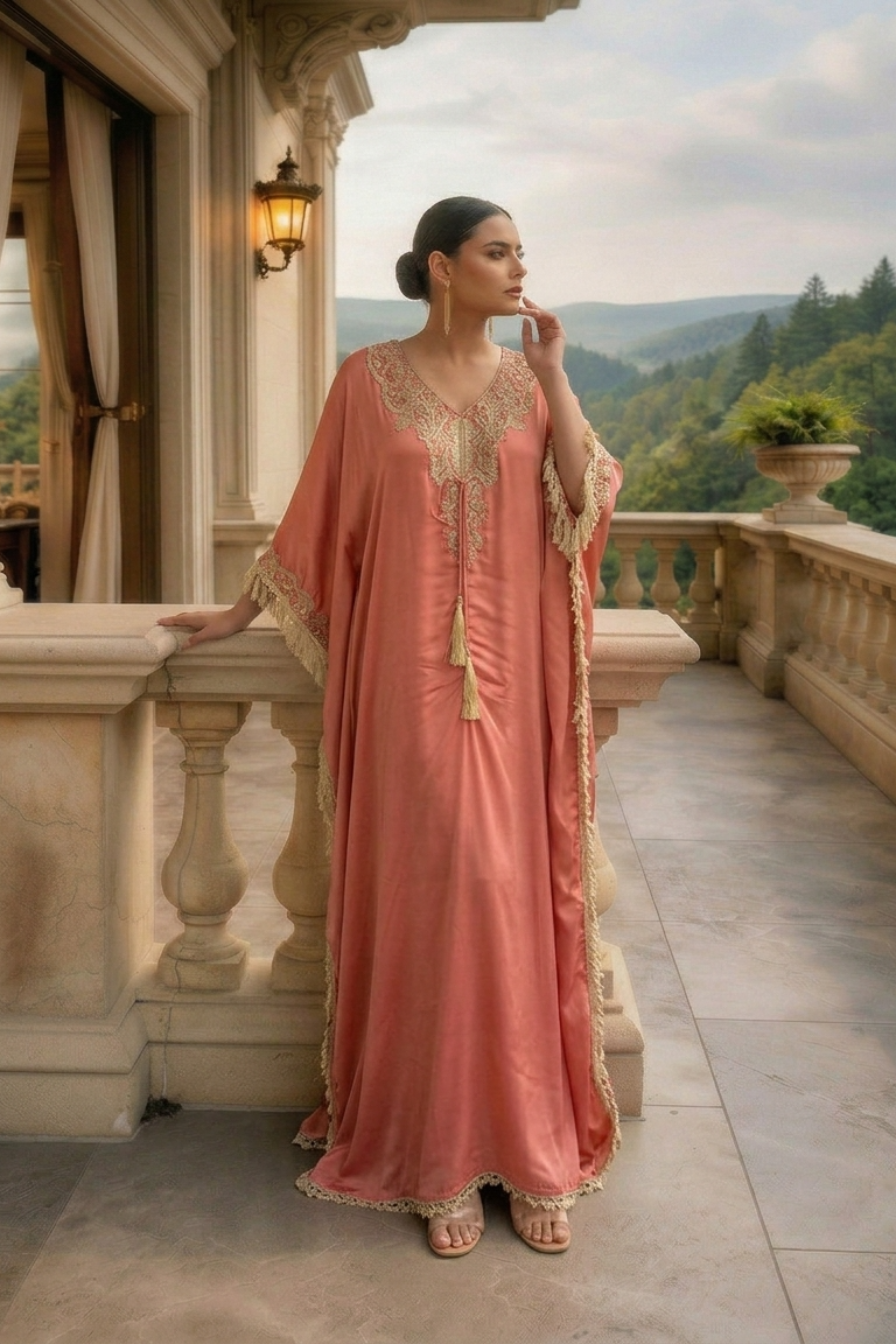 PEACH DUST TIED KAFTAN