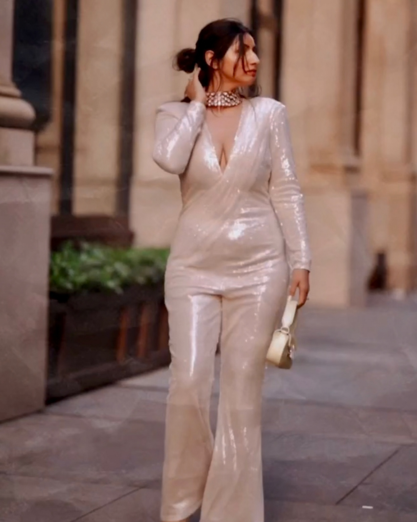 Neha Roa in Champagne beige draped jumpsuit