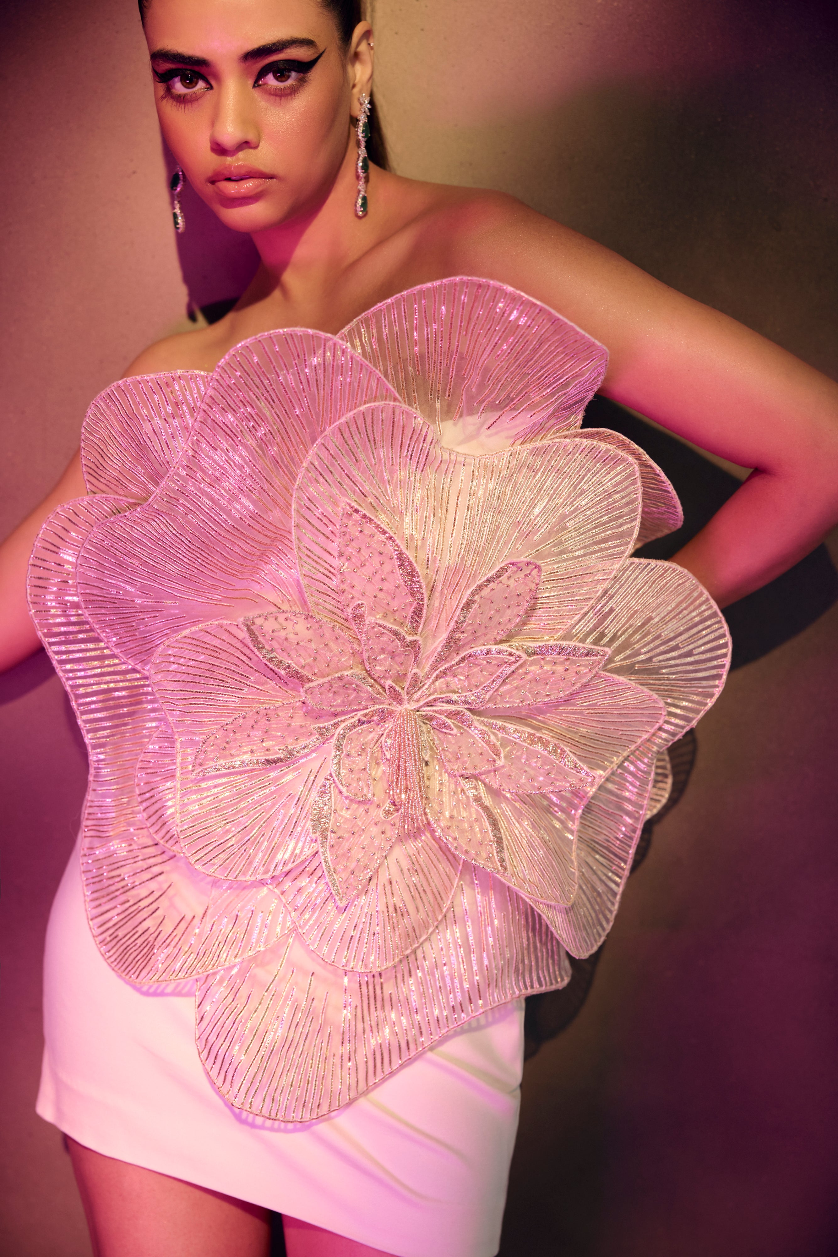 Ivory 3d Floral Cocktail Dress