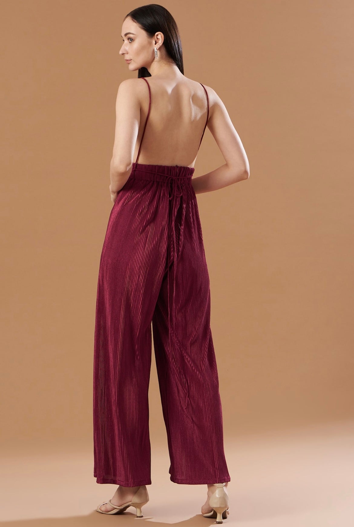 Fuchsia Pink pleated halter jumpsuit