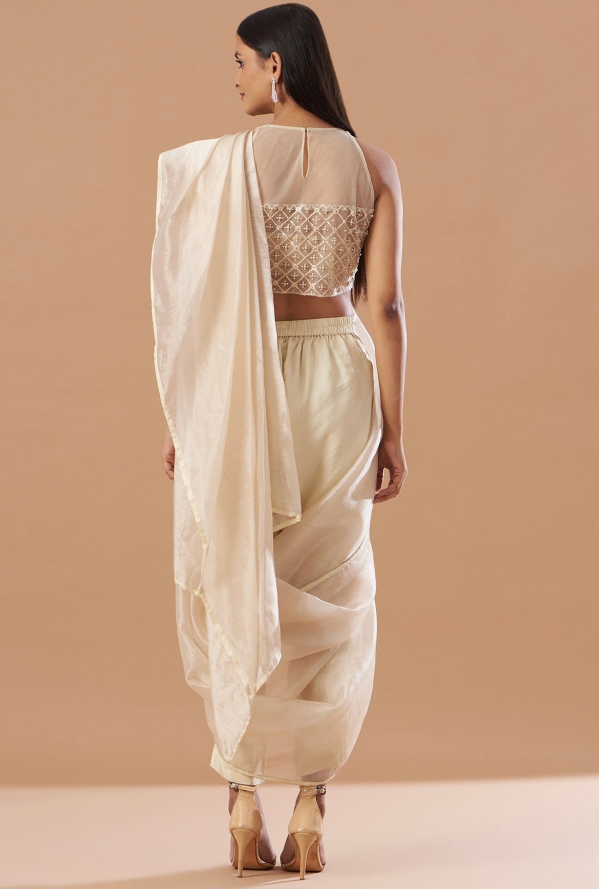 karina bedi in Champagne pre-Draped saree set with belt