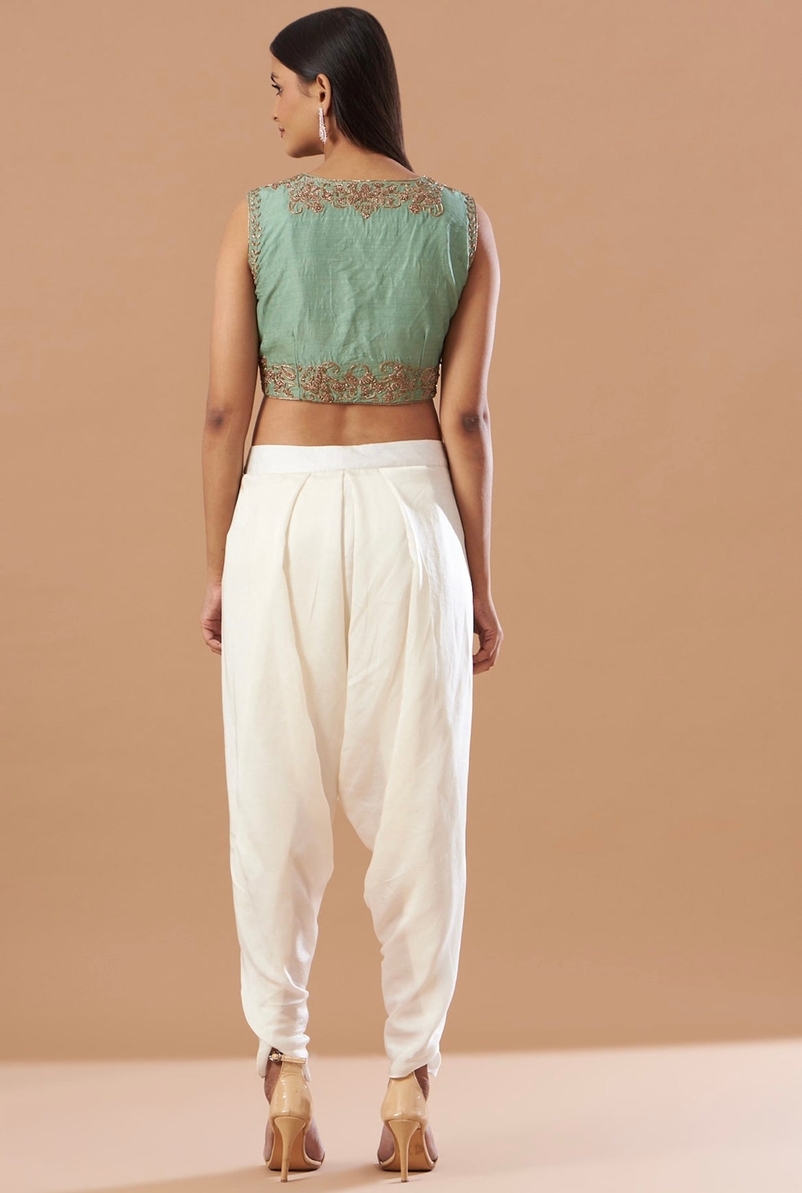 Turquoise embroidered antique bolero with dhoti pant set