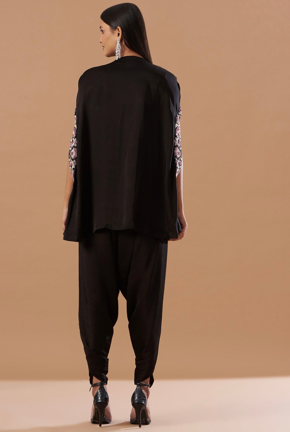 Midnight black Cape with blouse & dhoti set