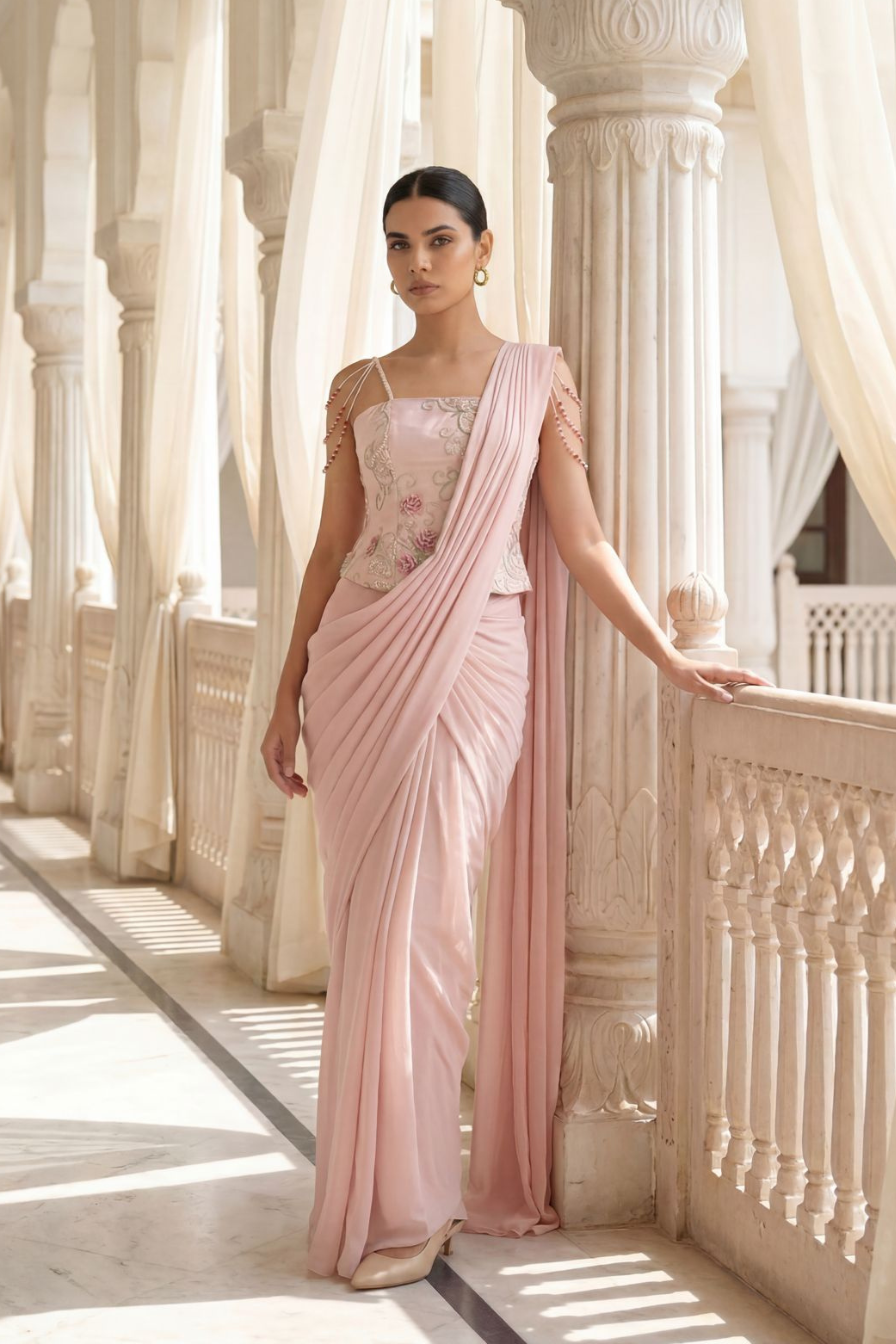 BLUSH PINK CORSET SAREE