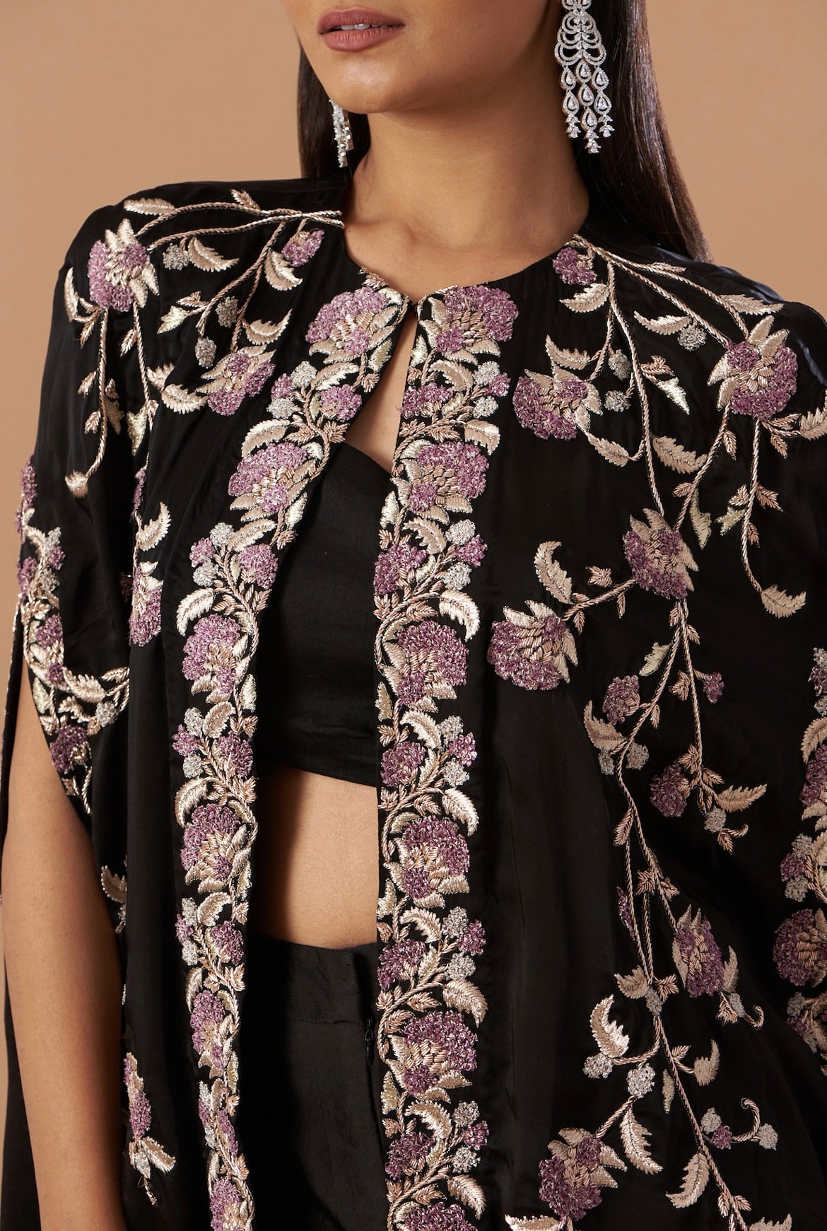 Midnight black Cape with blouse & dhoti set