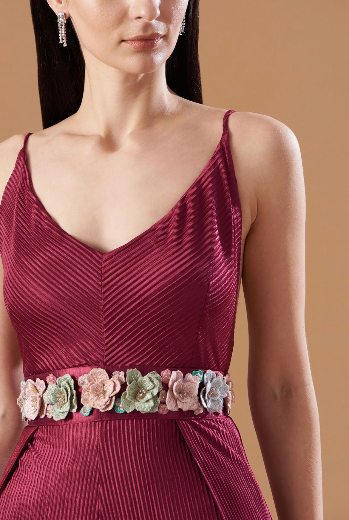 Fuchsia Pink pleated halter jumpsuit