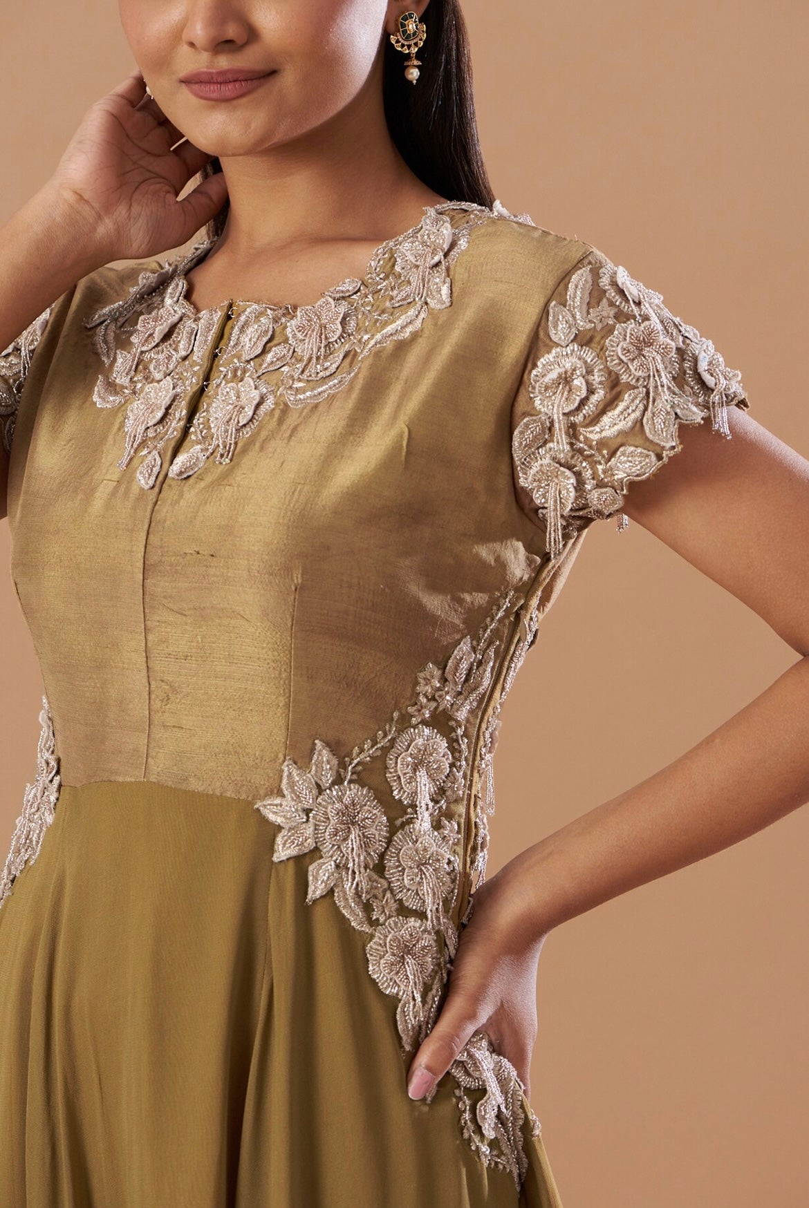 Sand gold hand embroidered gown