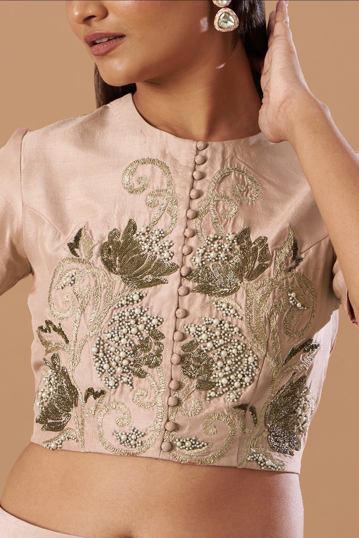 Blush pink embroidered Crop top with draped pants