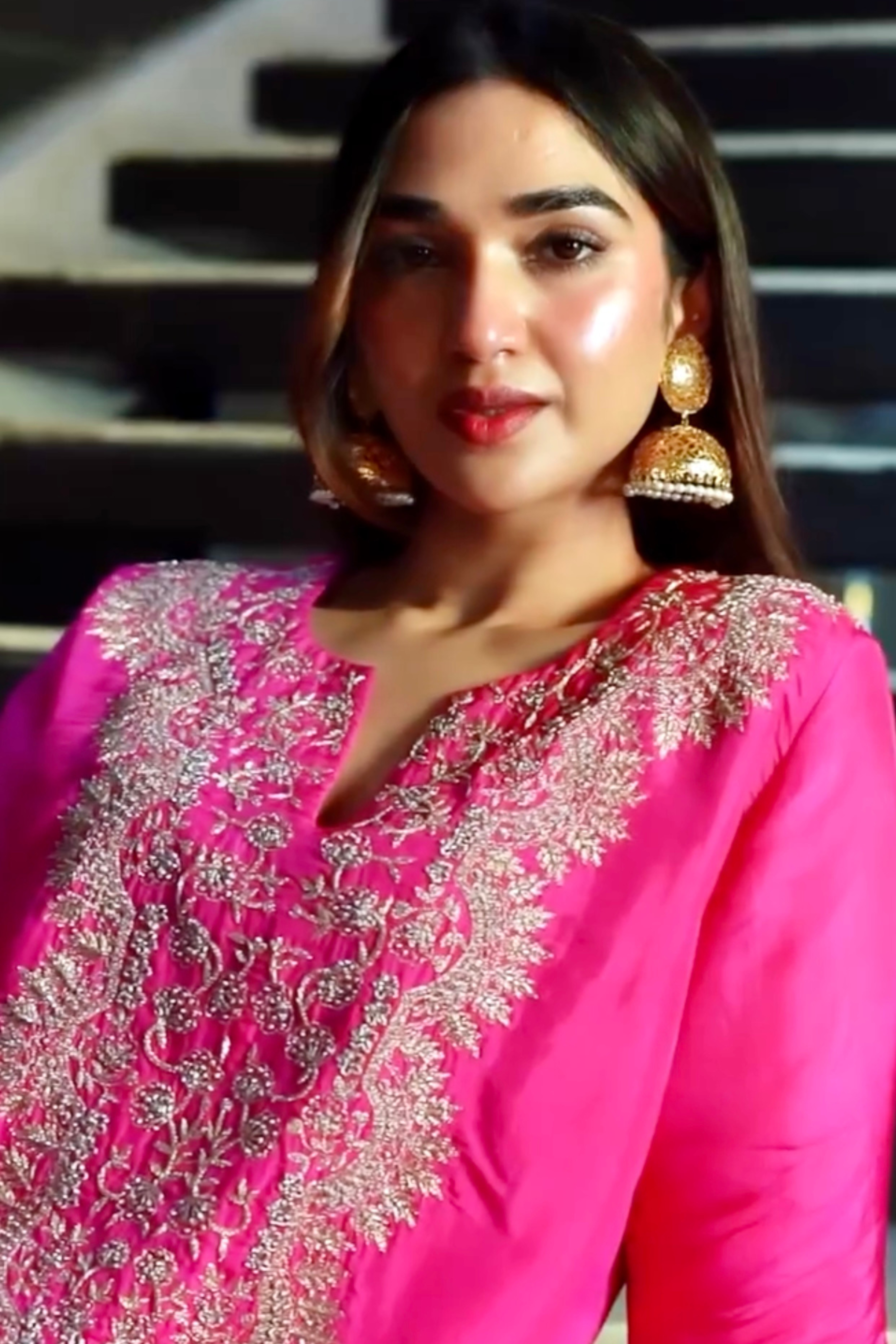 Fuchsia pink chnaderi silk cord set