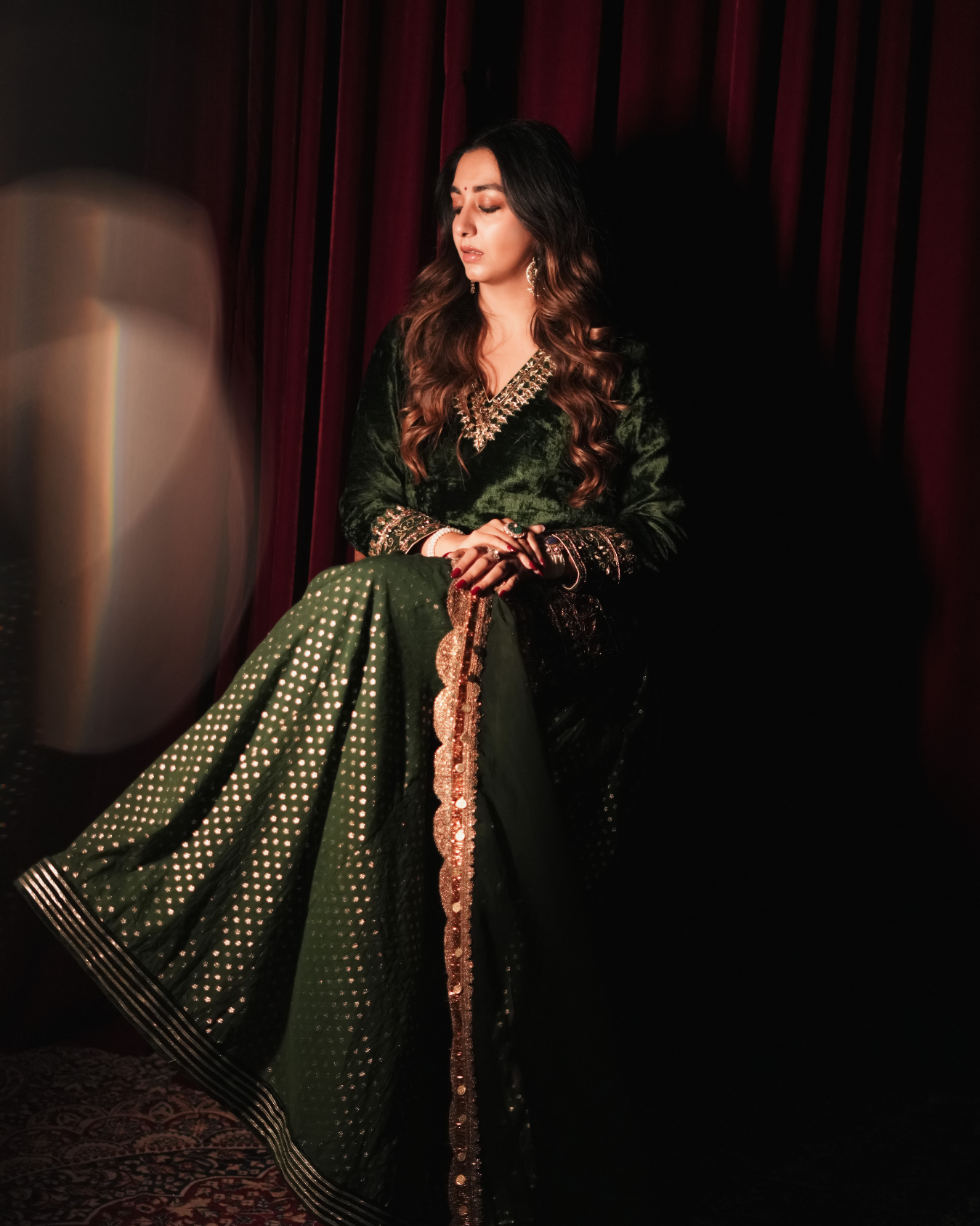 SHIANA KOTHARI in Bottle green velvet suit set