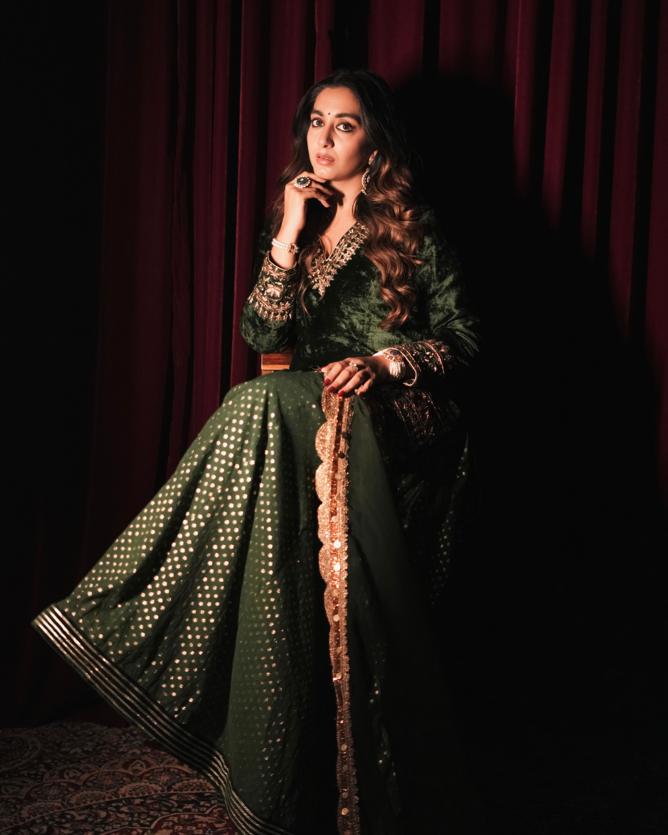 SHIANA KOTHARI in Bottle green velvet suit set