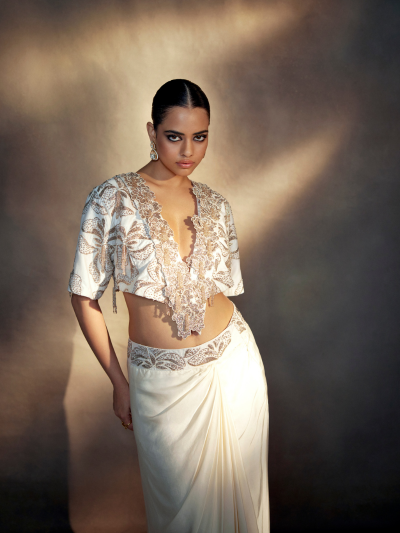 Ivory drape skirt set