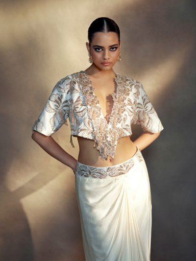 Ivory drape skirt set