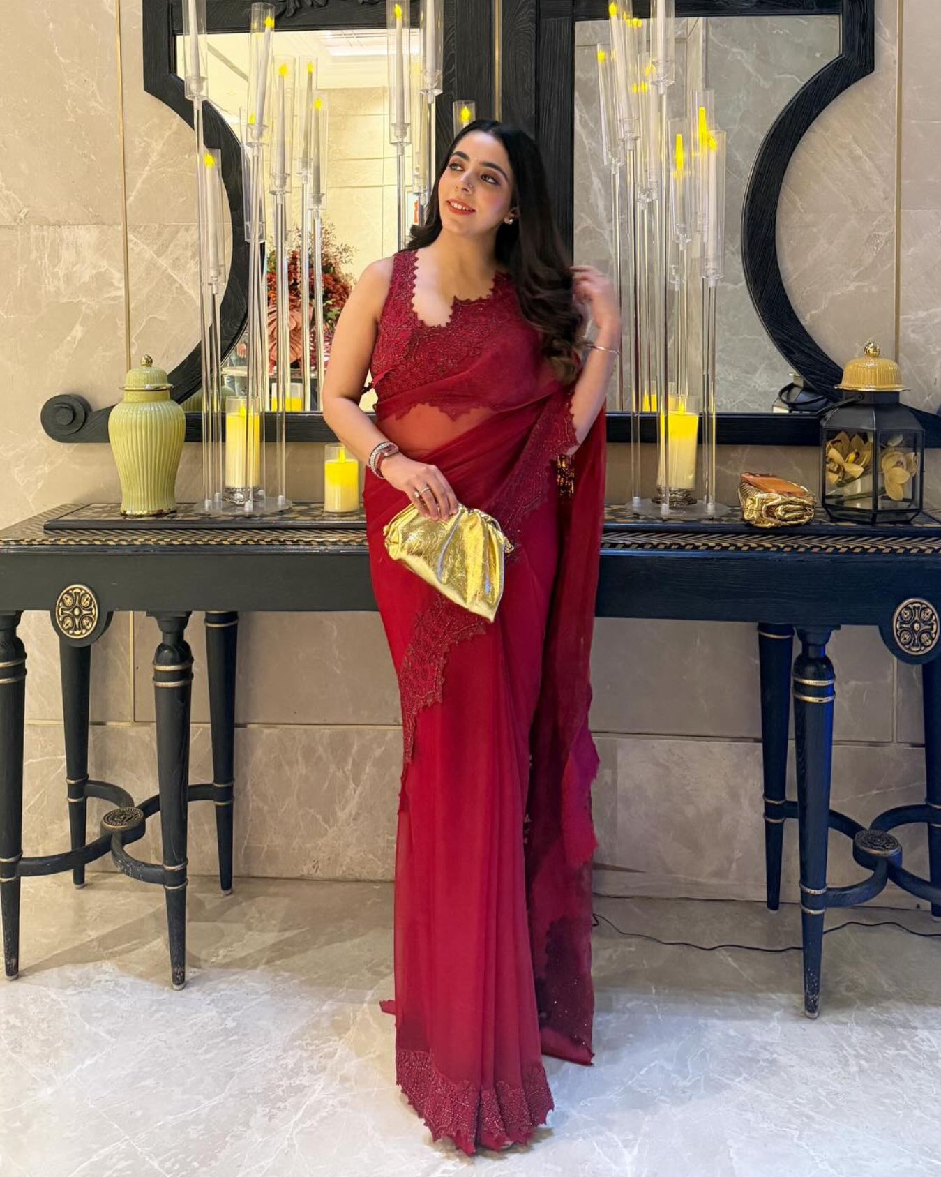 ITIKA VERMA in Barn red cutdanasaree set