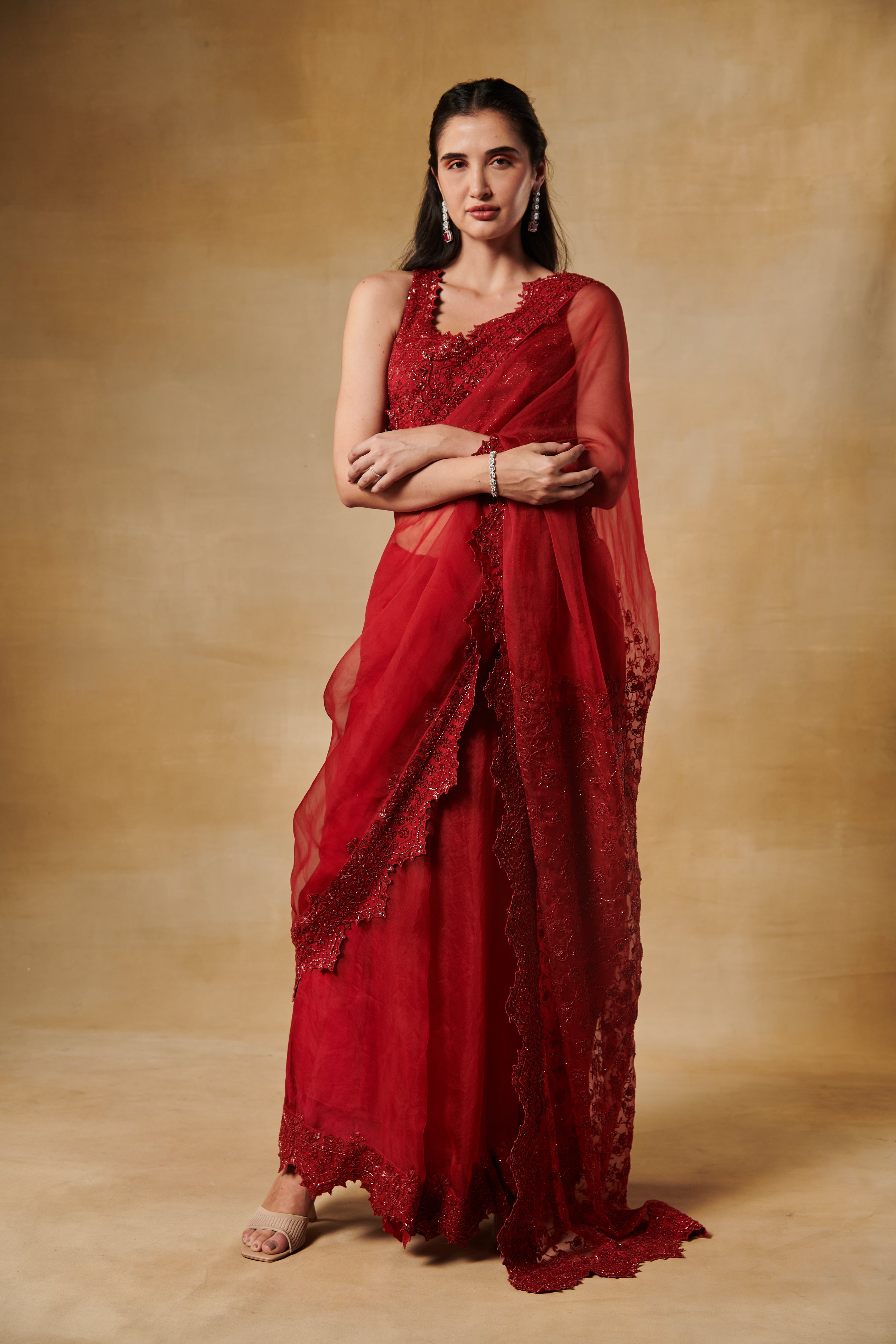 Barn red cutdanasaree set