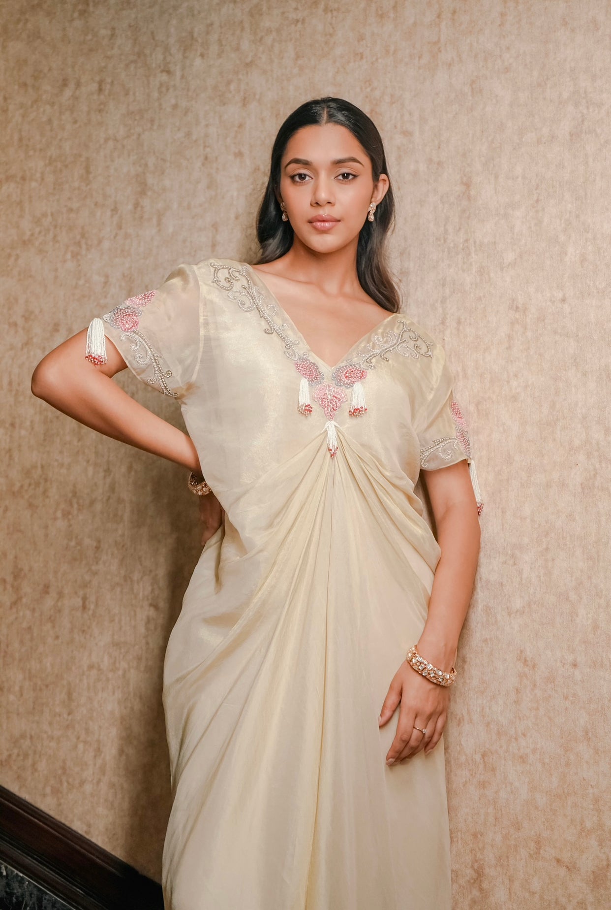 LIGHT GOLD TISSUE BODYCONE KAFTAN